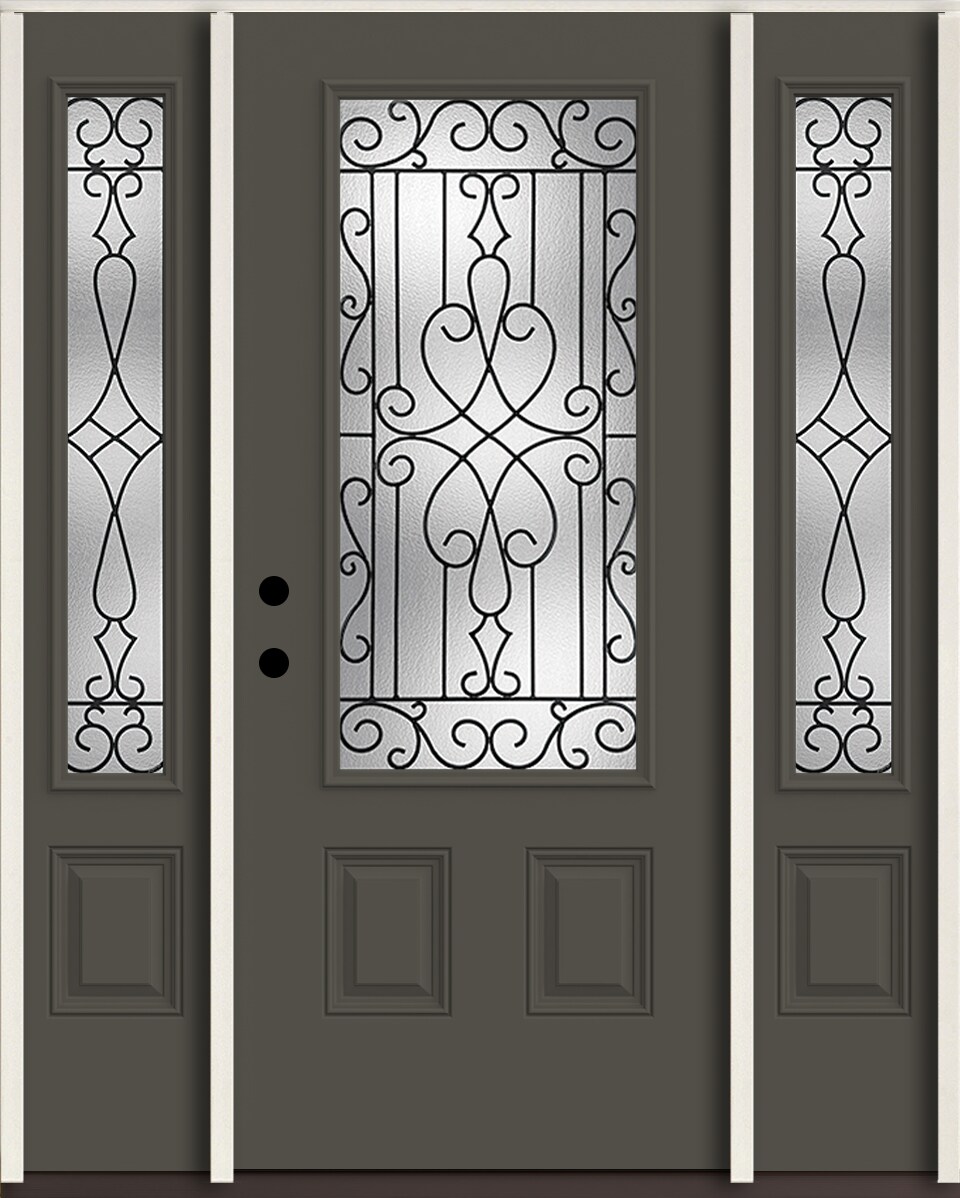 RELIABILT LO964159 Wyngate 60-in x 80-in x 4-5/8-in Fiberglass 3/4 lite Right-hand inswing Thunder Gray Paint Painted Prehung Front Door with Sidelights Insulating core