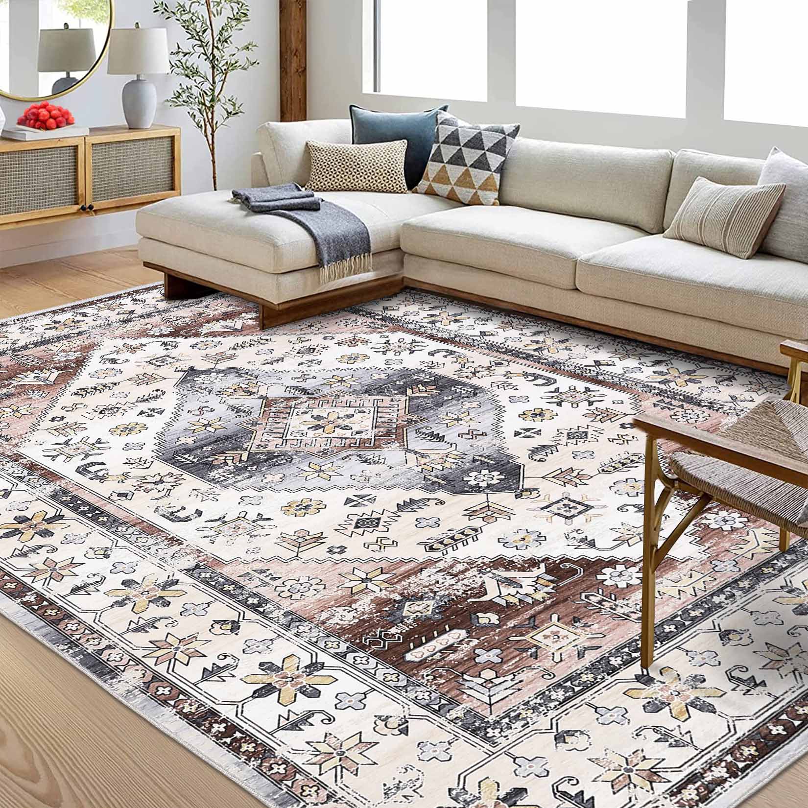Garvee YXY-LO-PHO-14TNDGB6 8 x 10 (ft) Loomed Polyester Rust Red Rectangular Indoor Floral/Botanical Vintage Machine washable Area rug