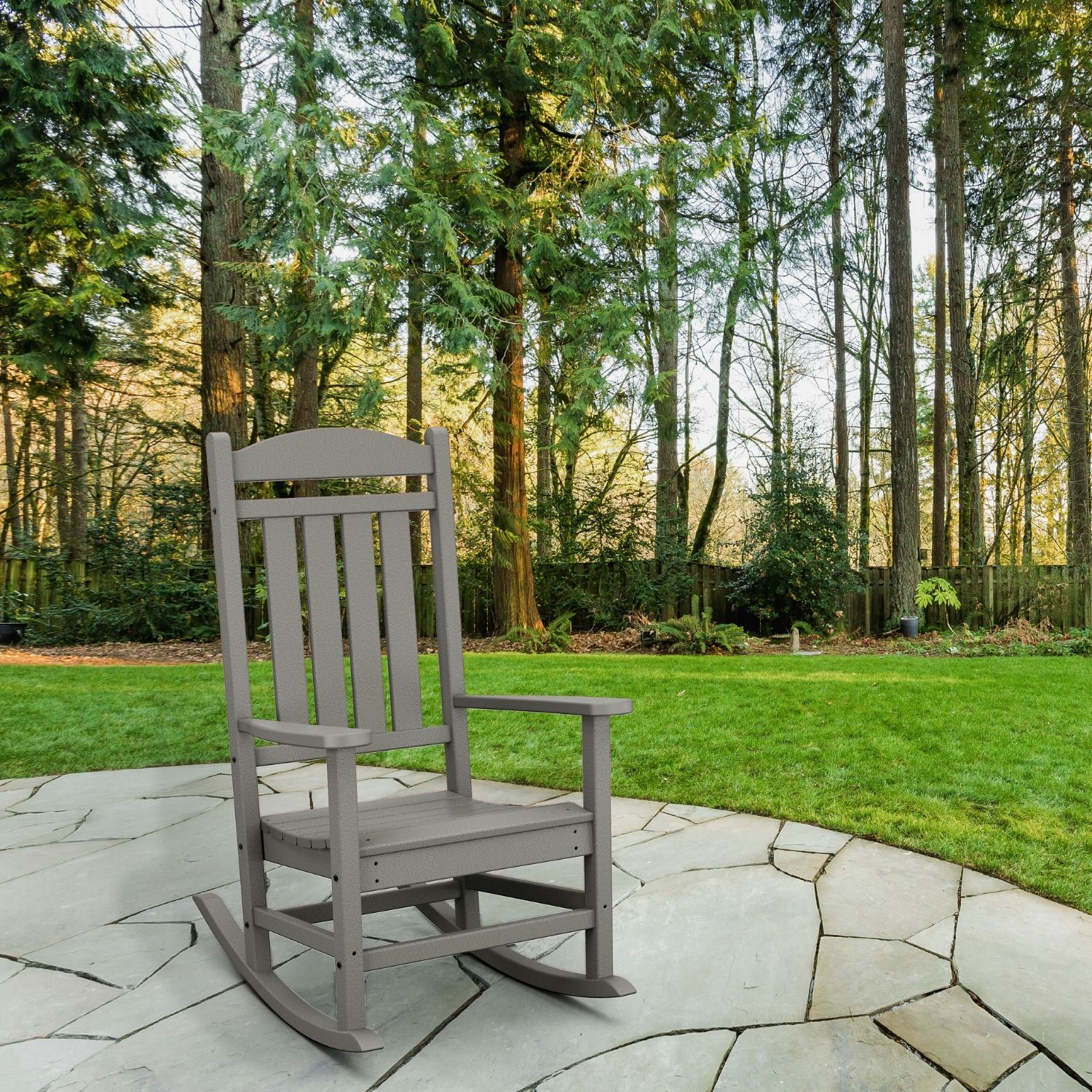 Hanover HVR100GY Gray HDPE Frame Rocking Chair with Gray Slat Seat