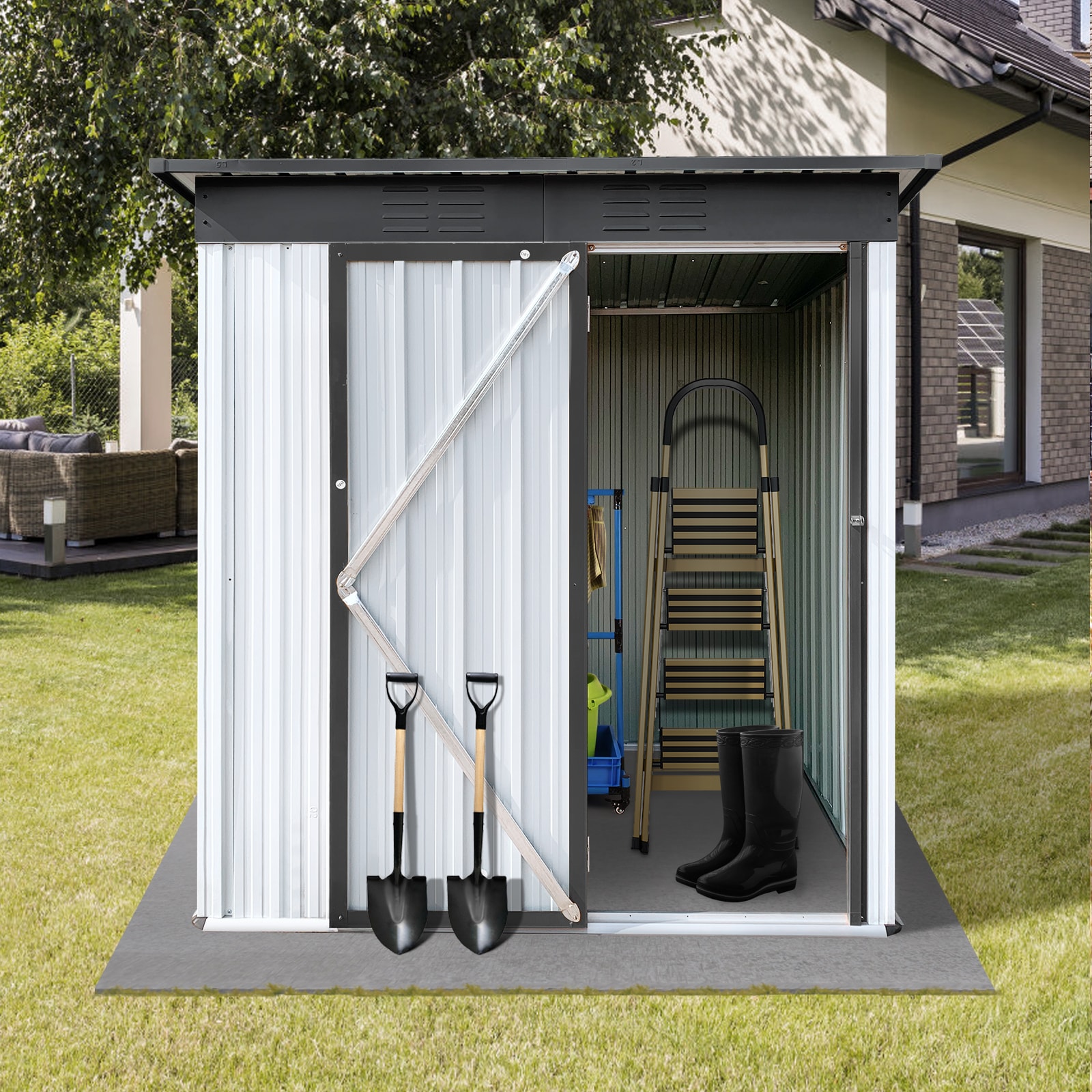 WELLFOR GT-HPY-3733GR-A 2.8-Feet x 5.4-Feet GZ Outdoor Tool Galvanized steel Storage Shed