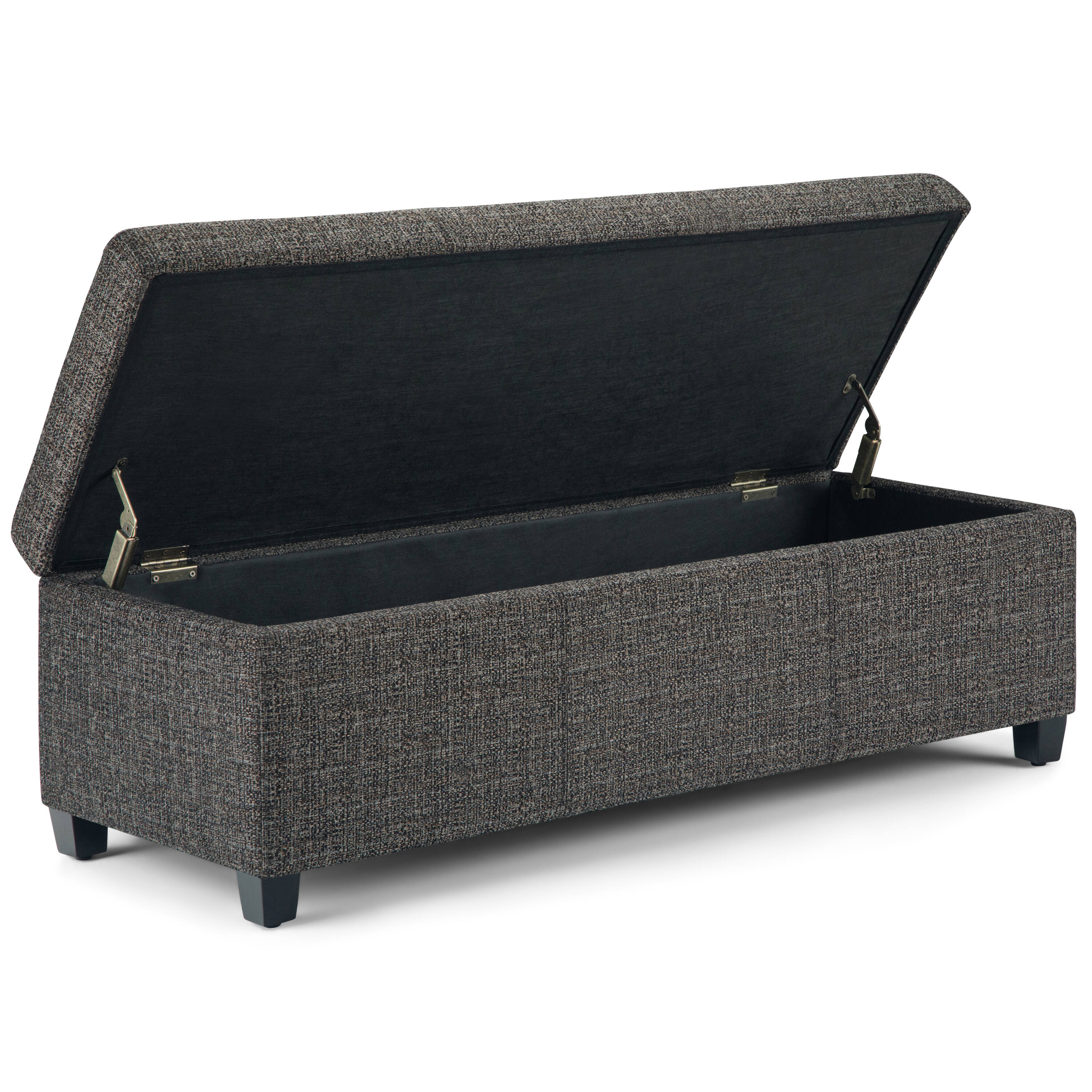 Dark Gray Tweed Upholstered Storage Ottoman Bench