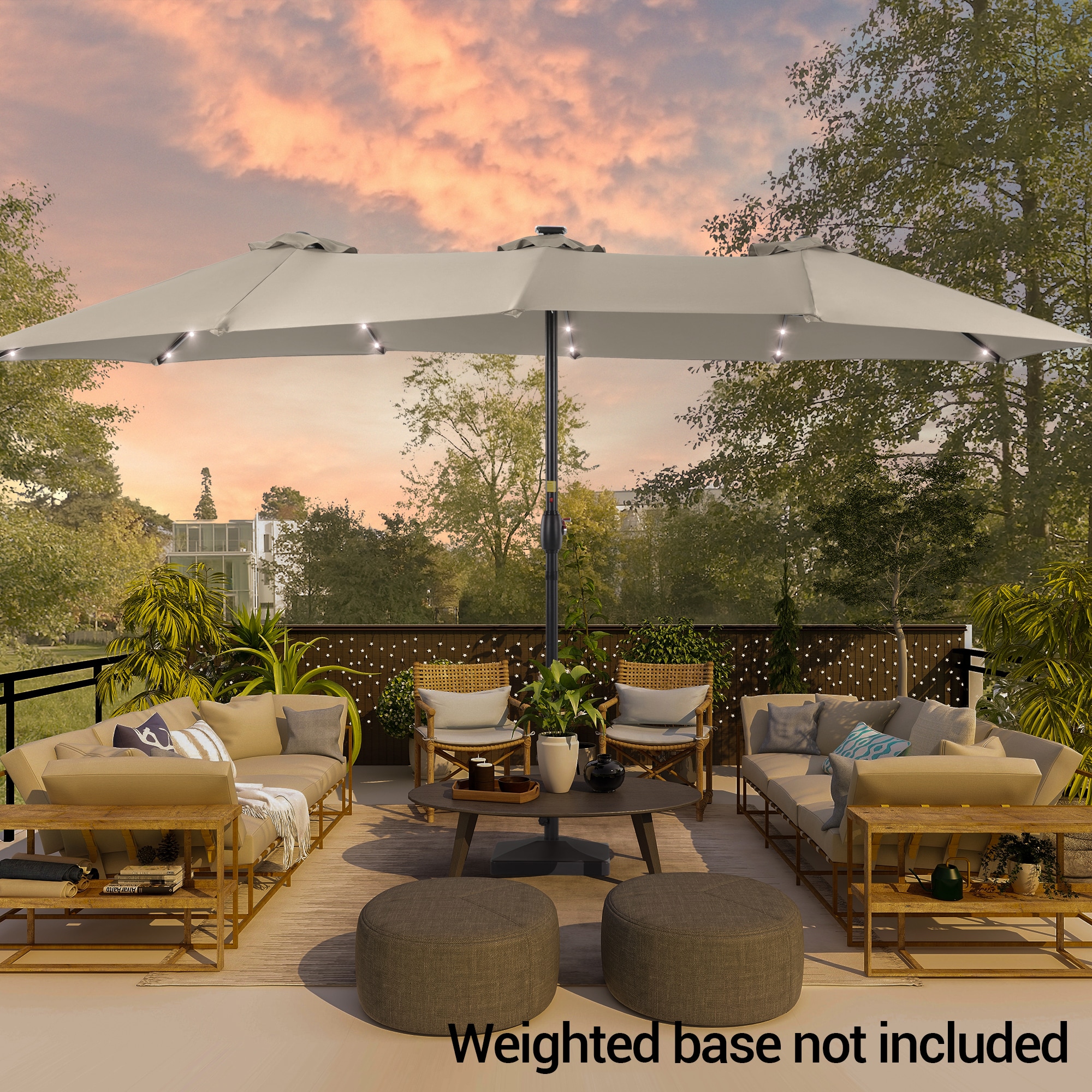 Sonkuki SD-SM-LED460SD 15-Feet Steel Tan Market Patio Umbrella with Lights and