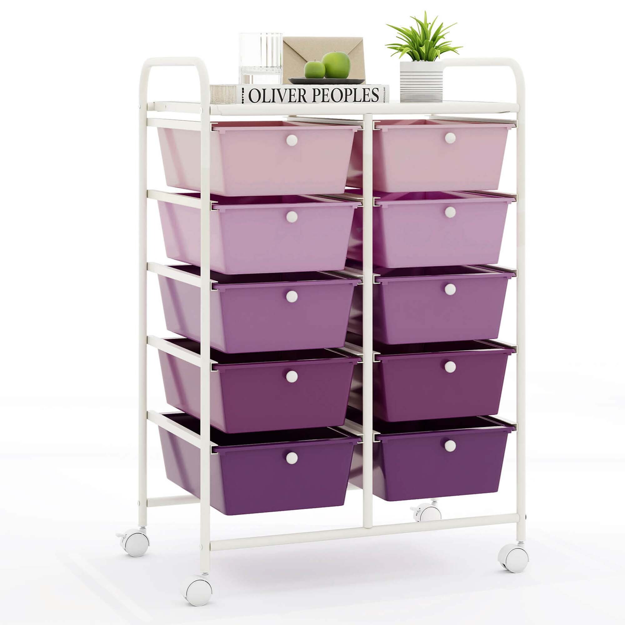 Costway HCST04831 10-Drawer Storage Cart Utility Rolling Trolley Kitchen Organizer Purple