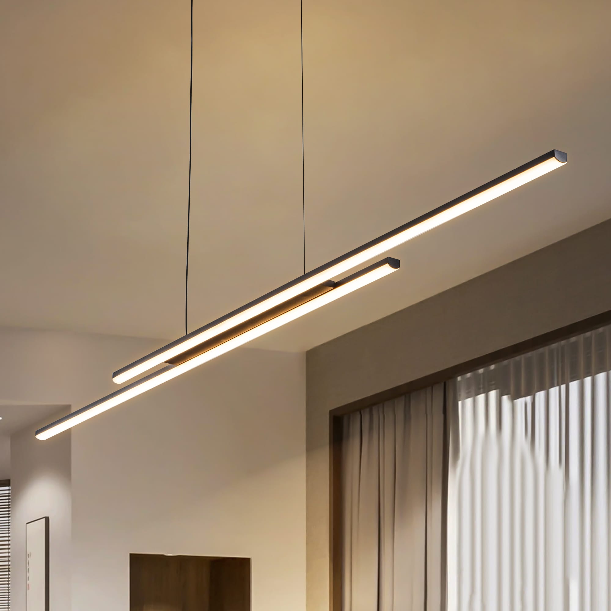 Rennnsan KI810162038 Sam 2 -Light Matte Black Modern/contemporary Linear Integrated LED Medium Hanging Kitchen island light
