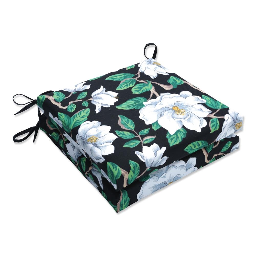 Pillow Perfect 692104 Magnolia Black Squared Corners Seat Cushion 20x20x3 (Set of 2) 20-in x 20-in 2 -Piece Black Patio chair cushion