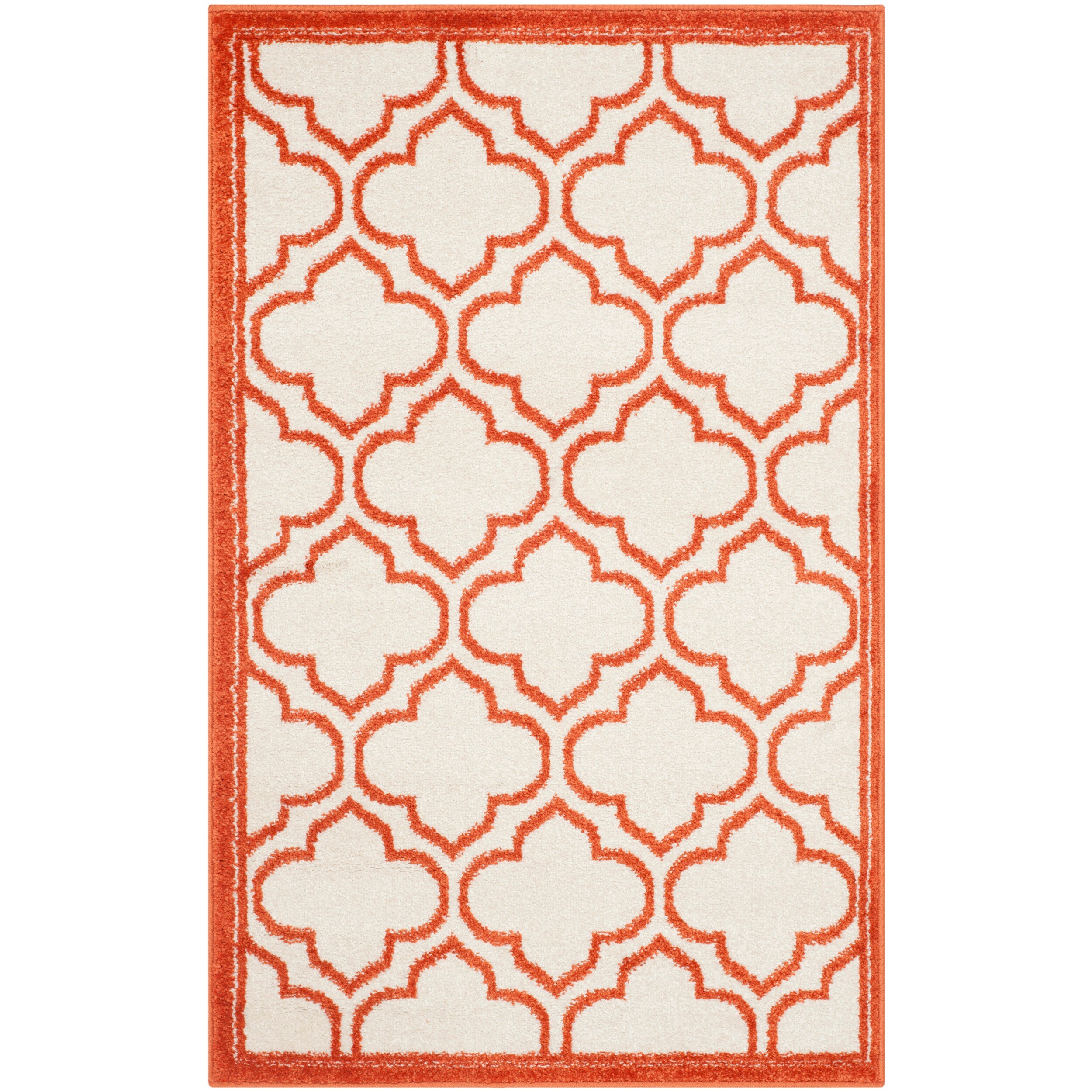 Ivory and Orange Geometric Rectangular Area Rug, 2'6" x 4'