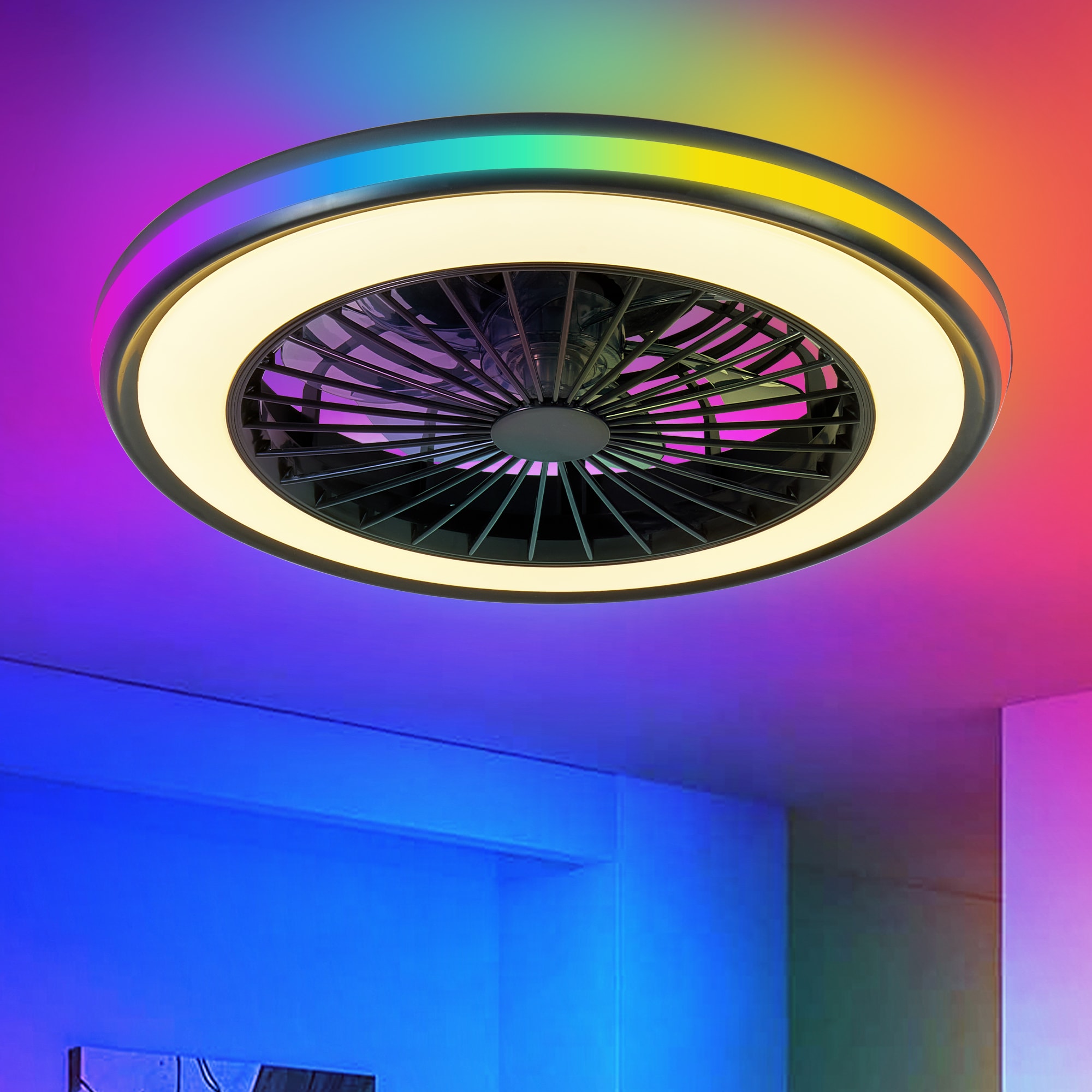 GDFStudio Modern LED Ceiling Light with Fan  RGB Ceiling Fan Lights  infinitely dimmable Light for Living Room  Bedroom  Office  3000-4500-6000 K