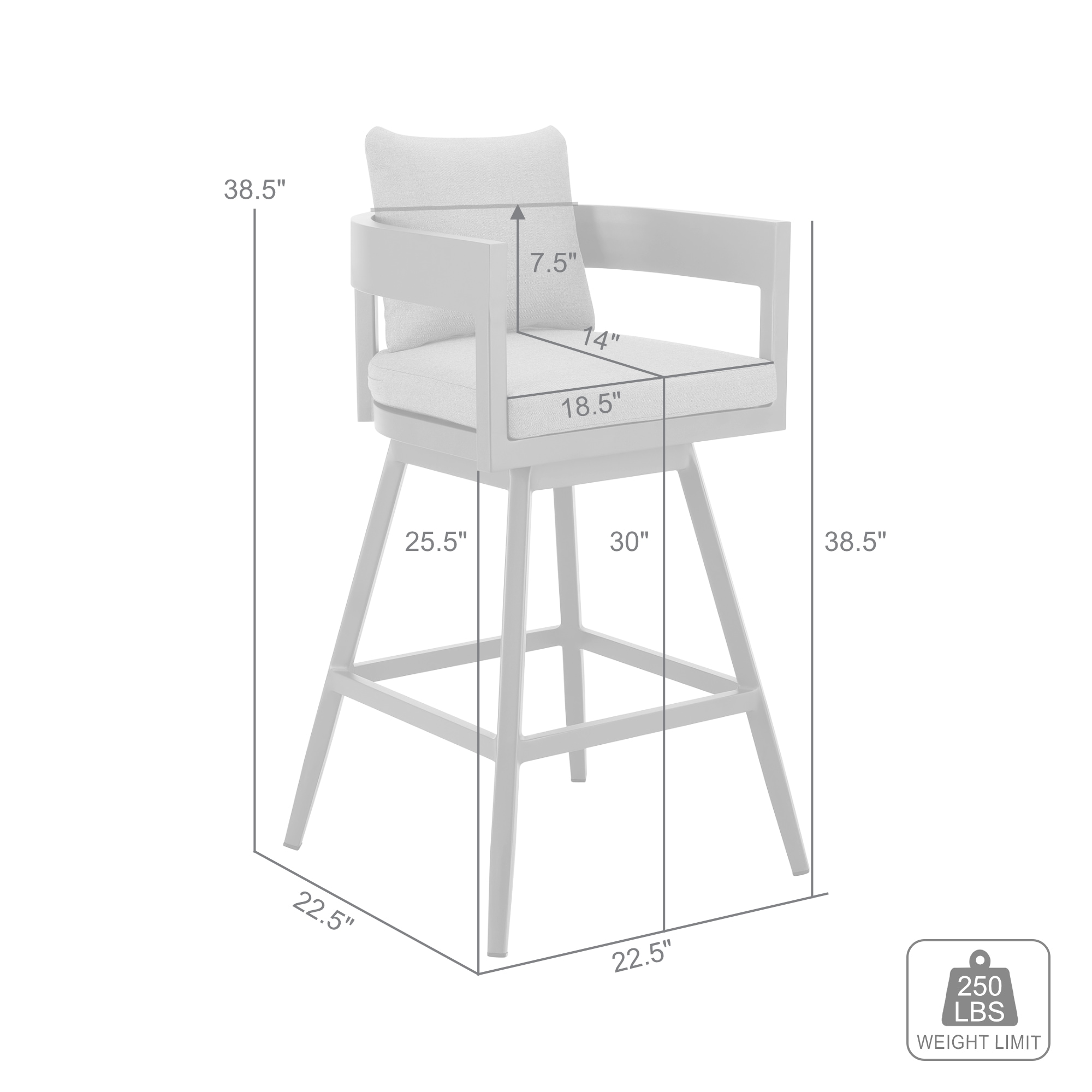 Gray Aluminum Swivel Bar Stool with Cushions