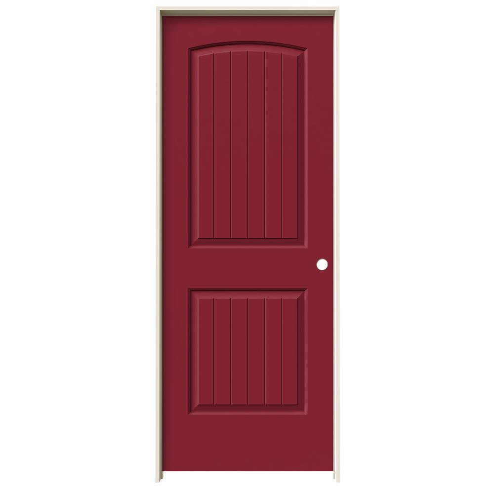 JELD-WEN 28-in x 80-in Cranberry Solid Core 2-panel Round Top Plank Left Hand Smooth Prefinished Molded Composite Flat Jamb Single Prehung Interior -  LOWOLJW137500406