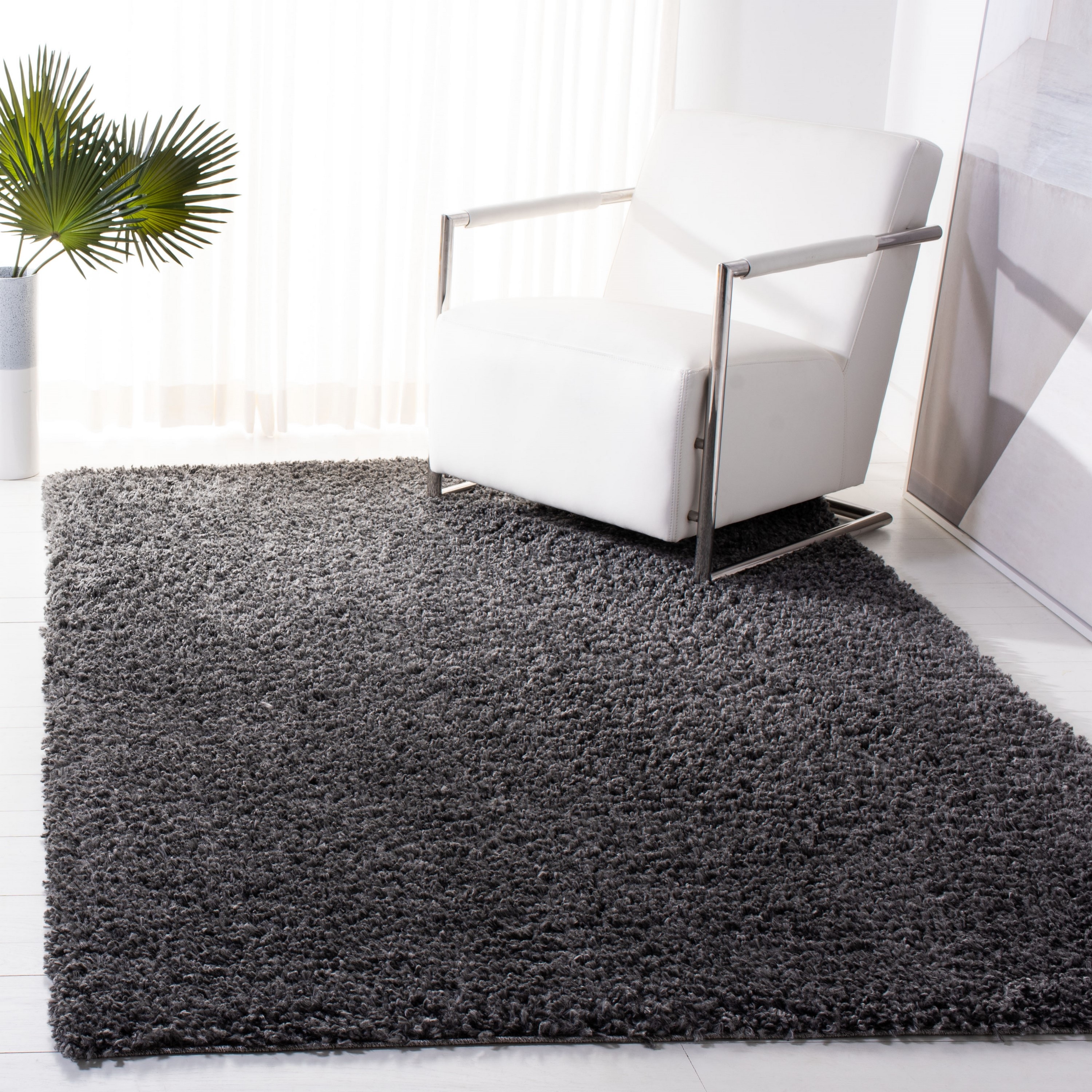 Safavieh AUG200H-7SQ August Shag 7 x 7 (ft) Loomed Polypropylene Charcoal Square Indoor Solid Farmhouse/Cottage Area rug