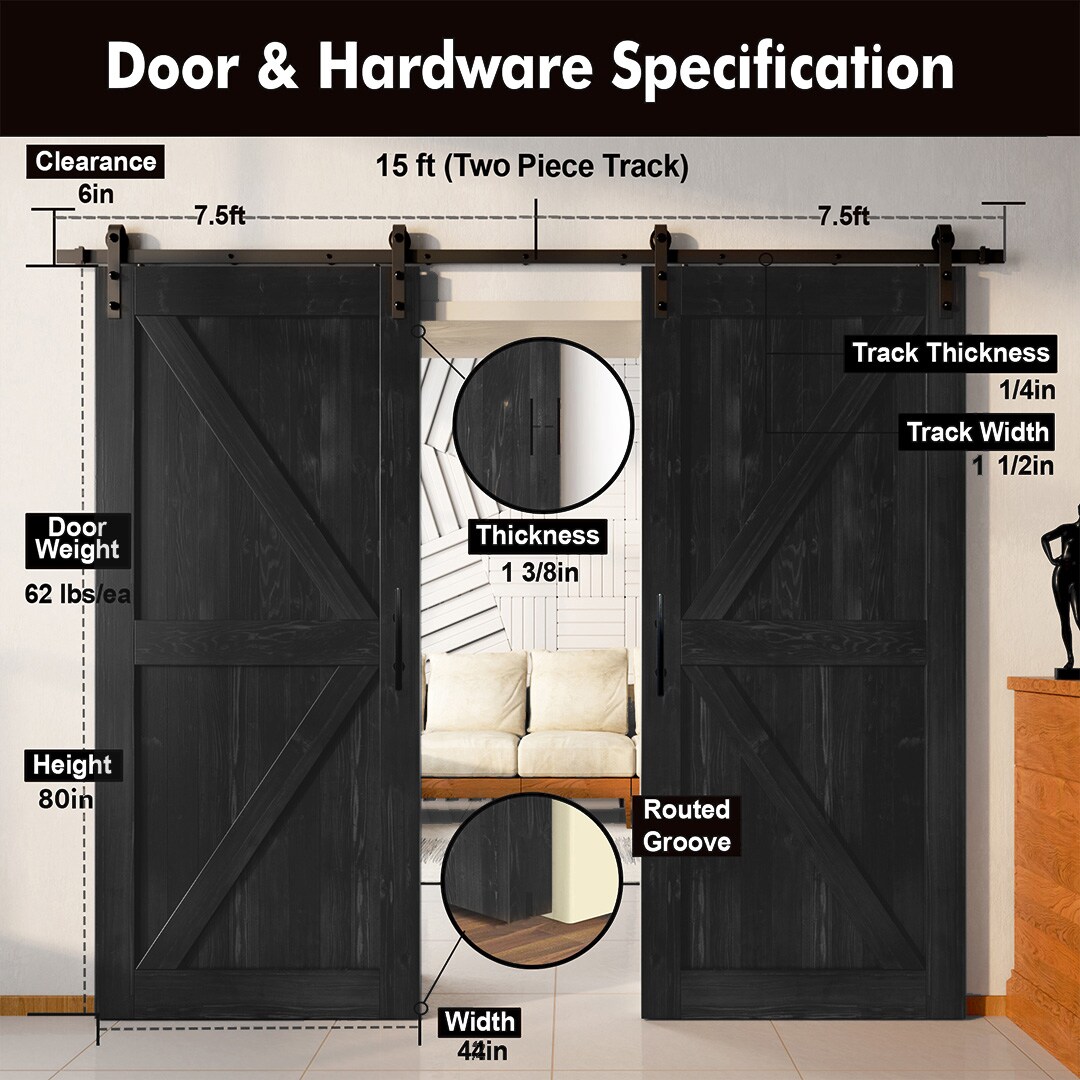 HOMACER YT2TGH180C-4480F-BK Barn-Doors - View #2