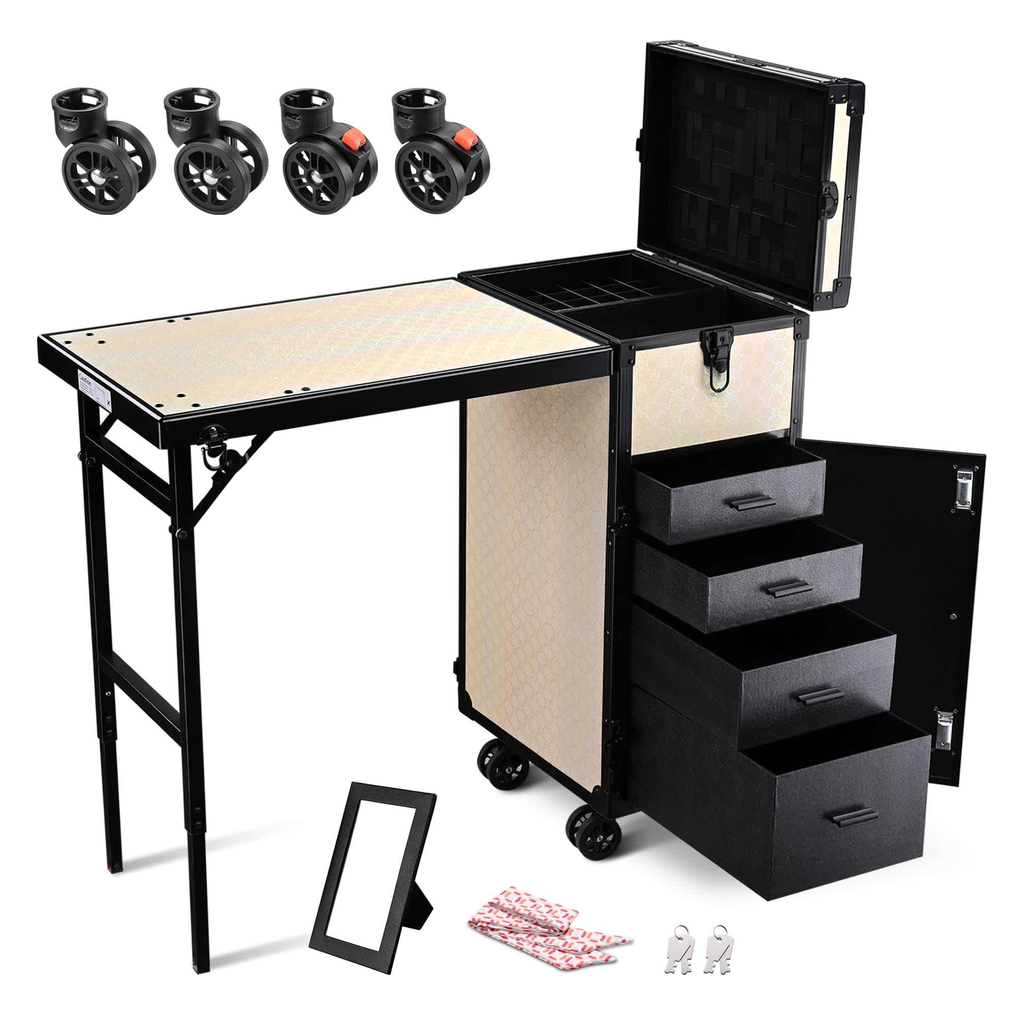 Yescom 12MKCSET-3536-F10-LO Byootique Rolling Makeup Train Case Nail Table w/ 4pcs Swivel Replacement Wheels