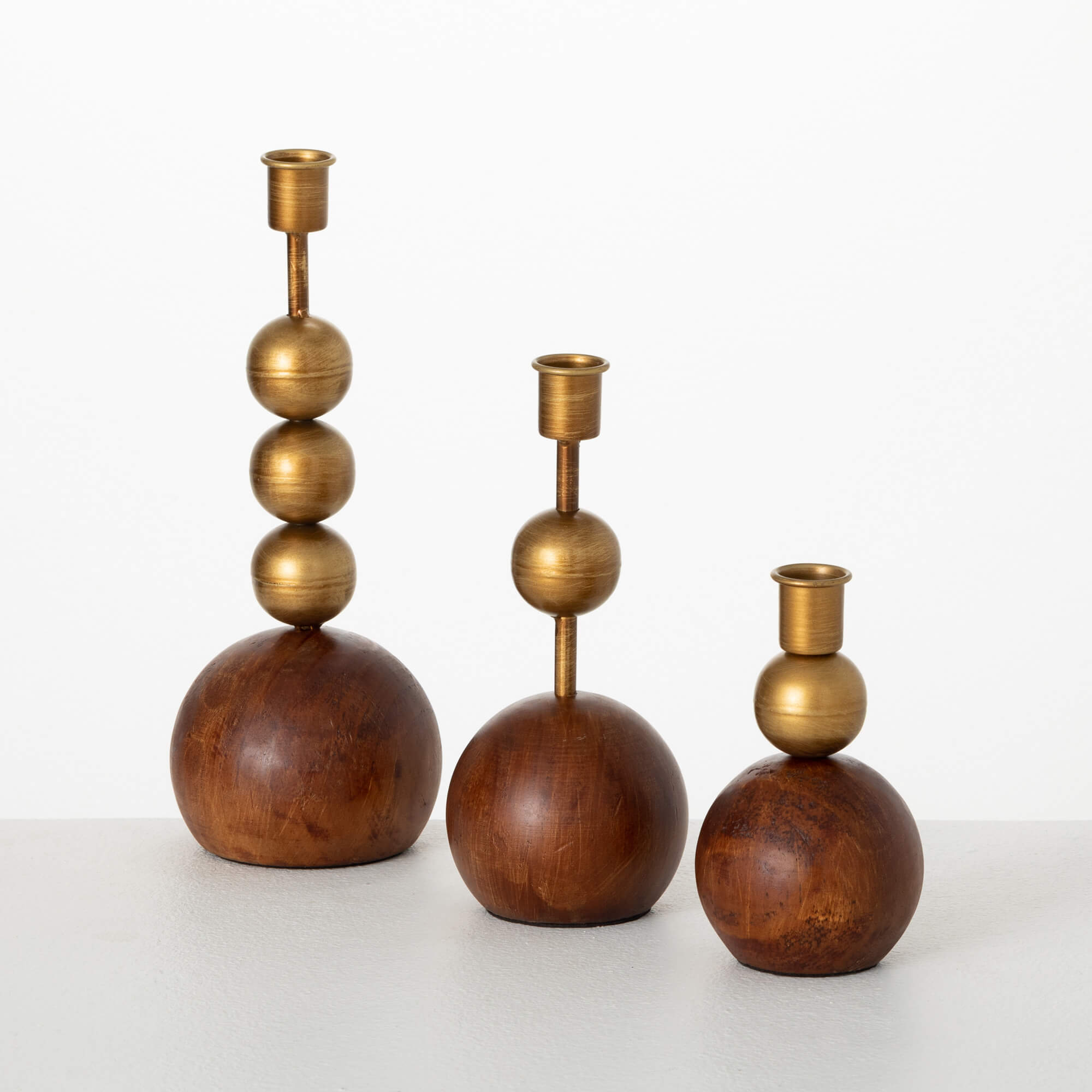 Sullivans N2919 3 Candle Retro Modern Wood Taper Candle Holder
