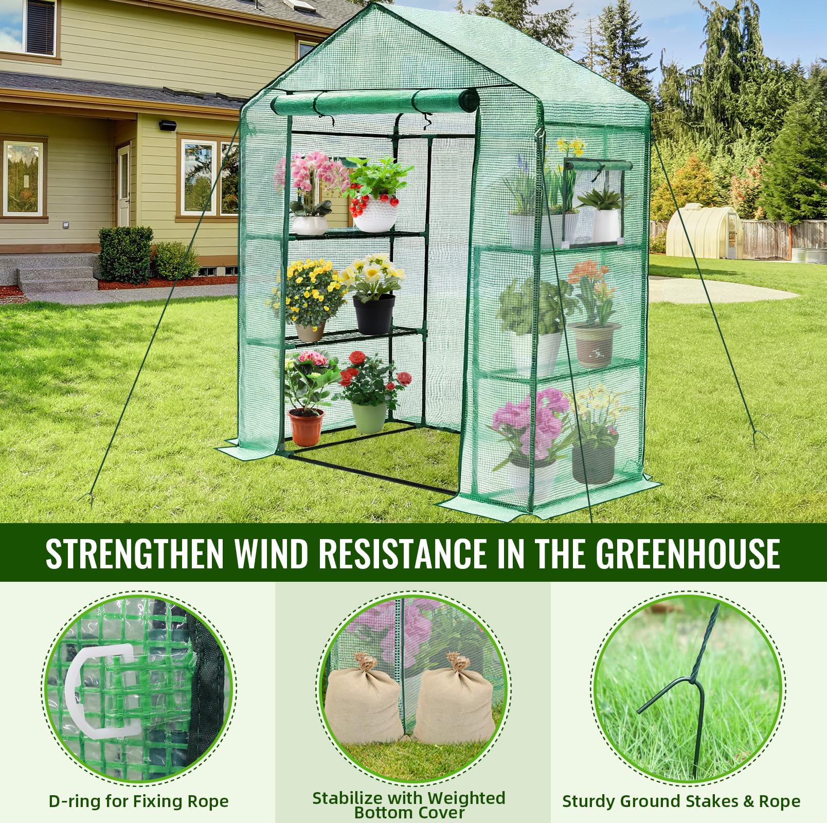 KHKFY Walk In Greenhouse 28 x 57 x 76 Inches Portable Plant House with ...