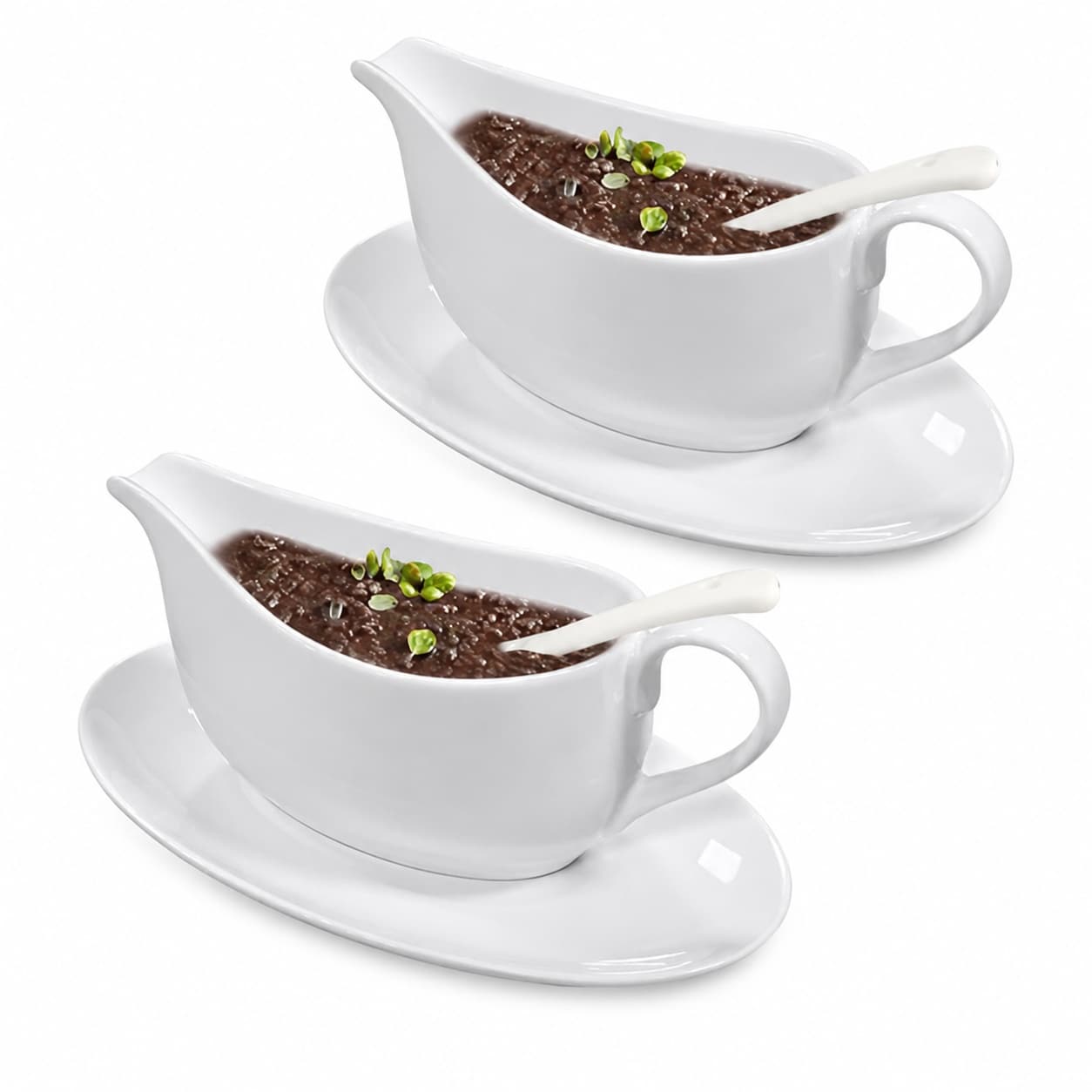 Aoibox 2 Pack 17 oz Ceramic Gravy Boat with Ladle and Saucer Tray White Porcelain Sauce Server Microwave #LABQB3UF
