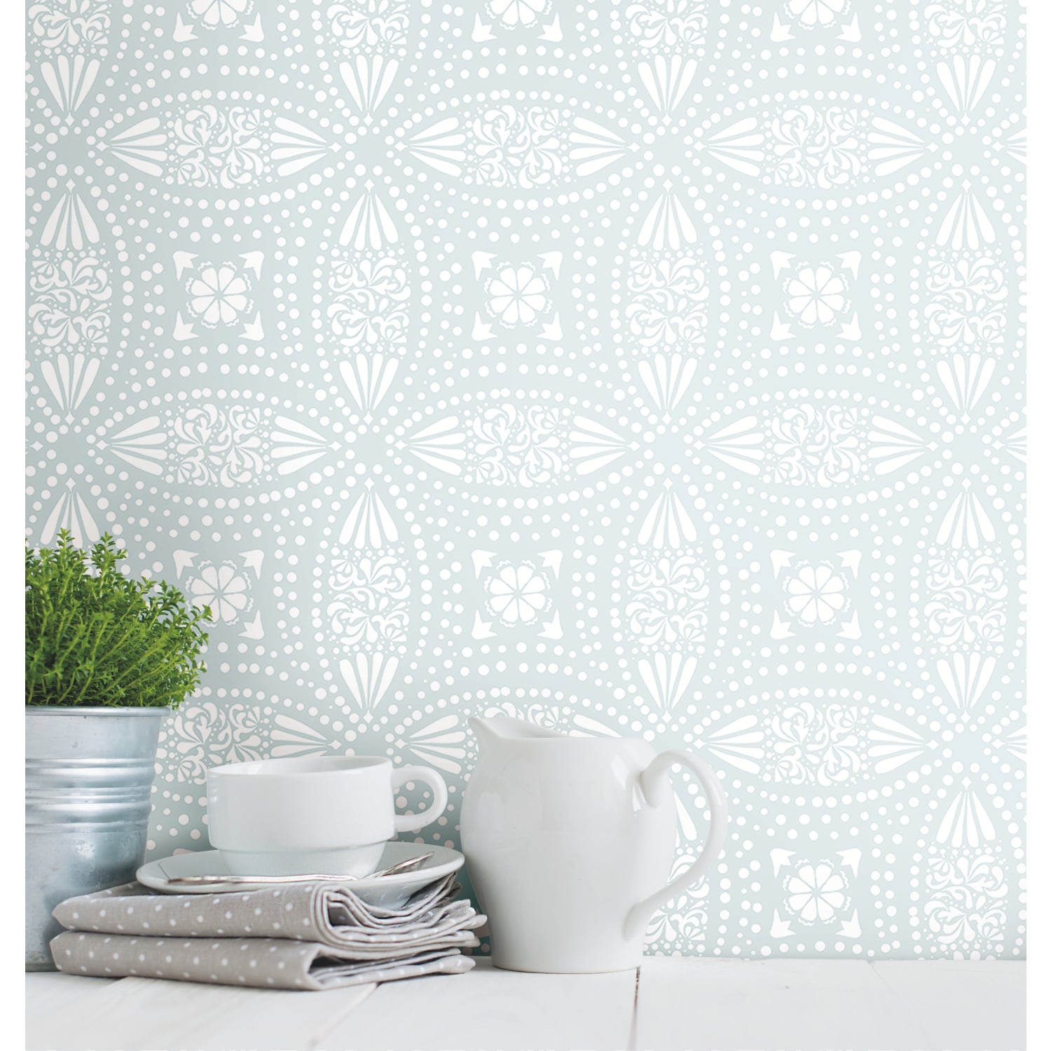 RoomMates RMK12170WP 28.18-Sq. Feet Blue Vinyl Medallion Self-adhesive Peel and Stick Wallpaper