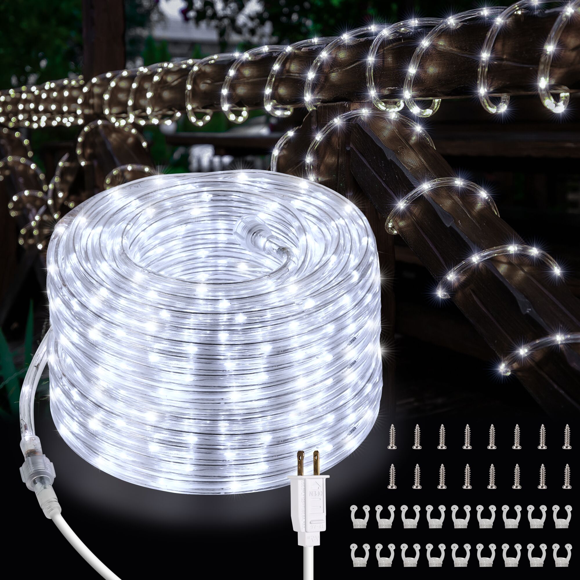 DEERPORT Decor RL16-CW Indoor/Outdoor 16-Feet Integrated LED Cool White Rope Light