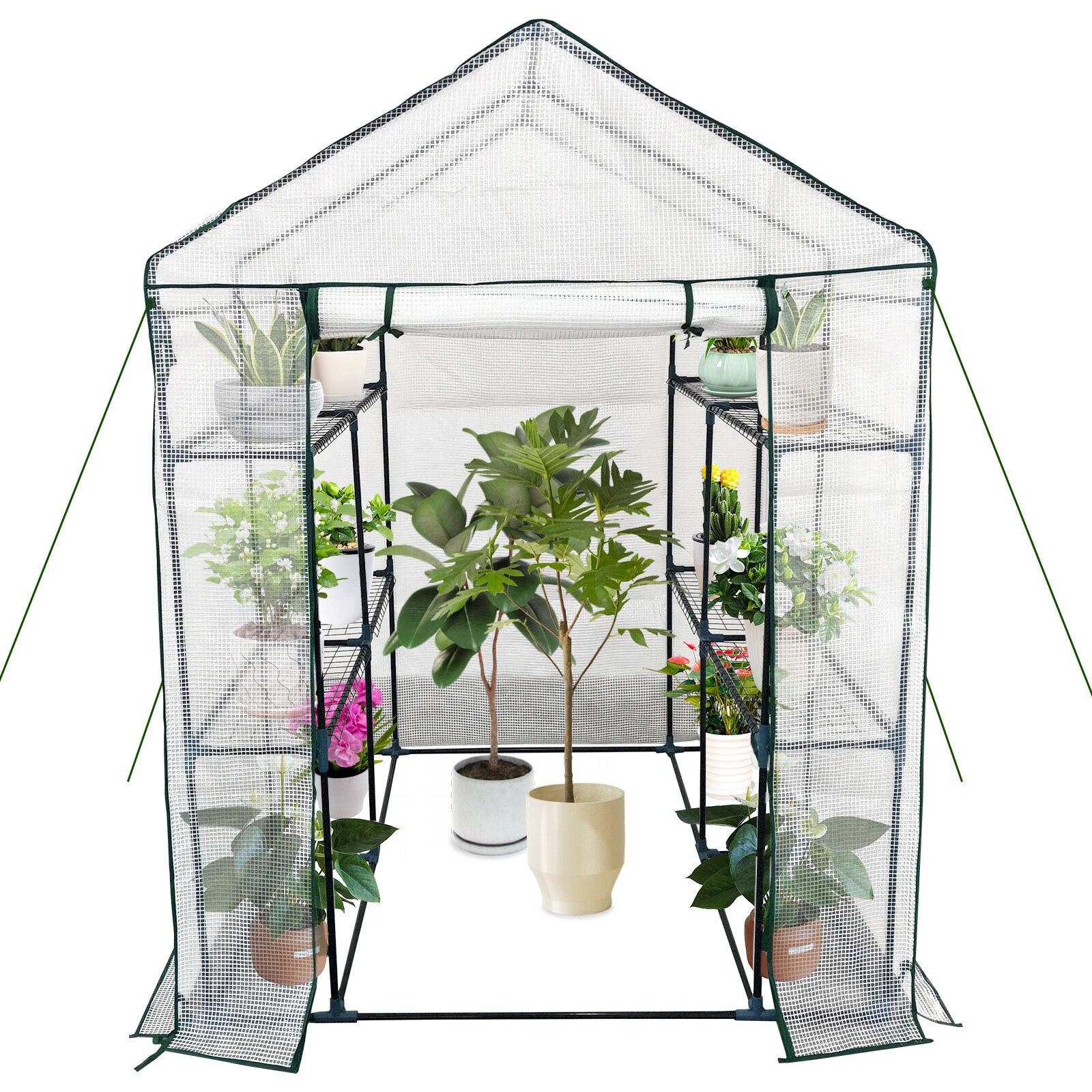 Garvee - 143x143x195cm White - Spacious Walk In Greenhouse for Outdoor Gardening with 6 Sturdy Sh...
