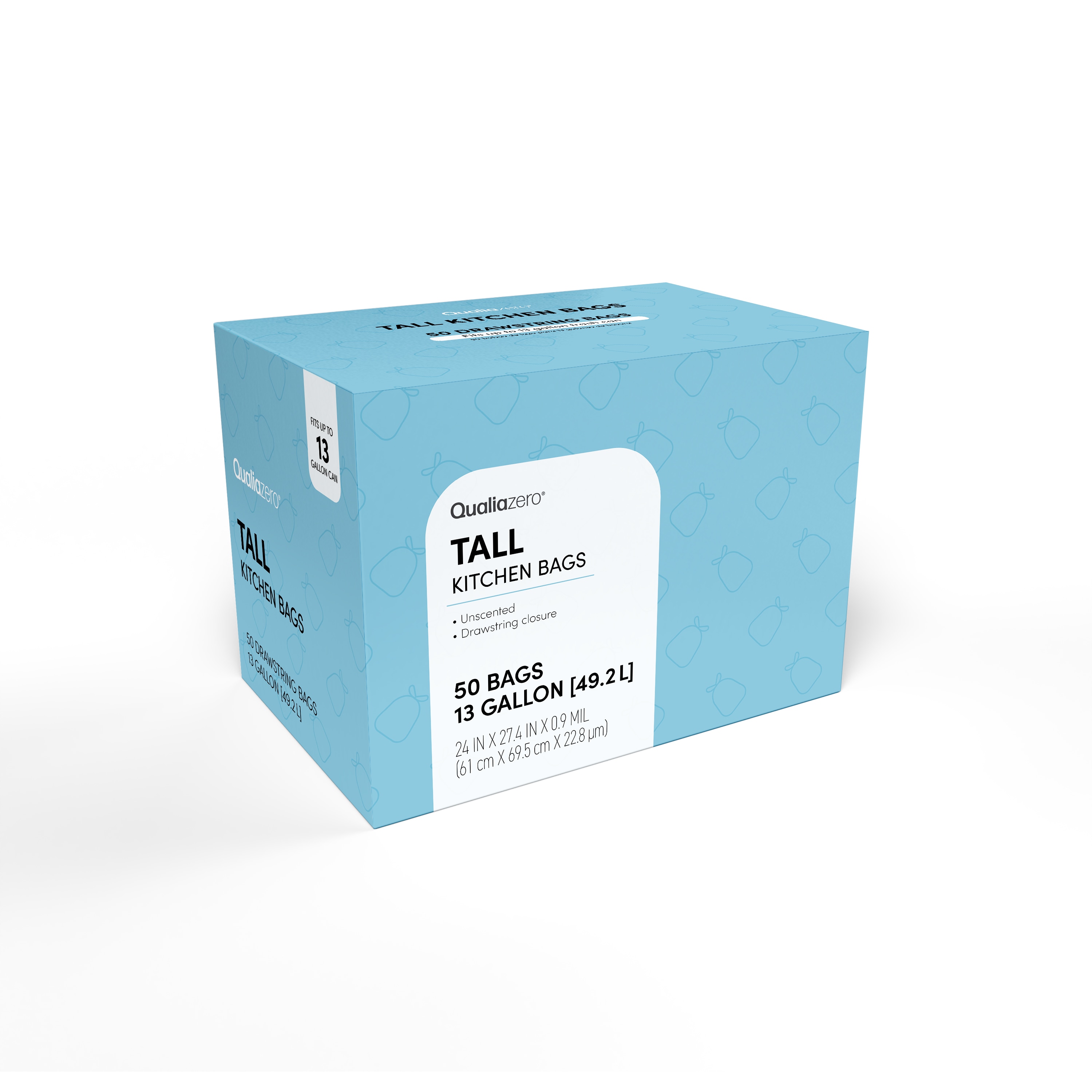 Qualiazero AMZL10004 13-Gallons White Indoor Plastic Kitchen Drawstring Trash Bag 50 -Count