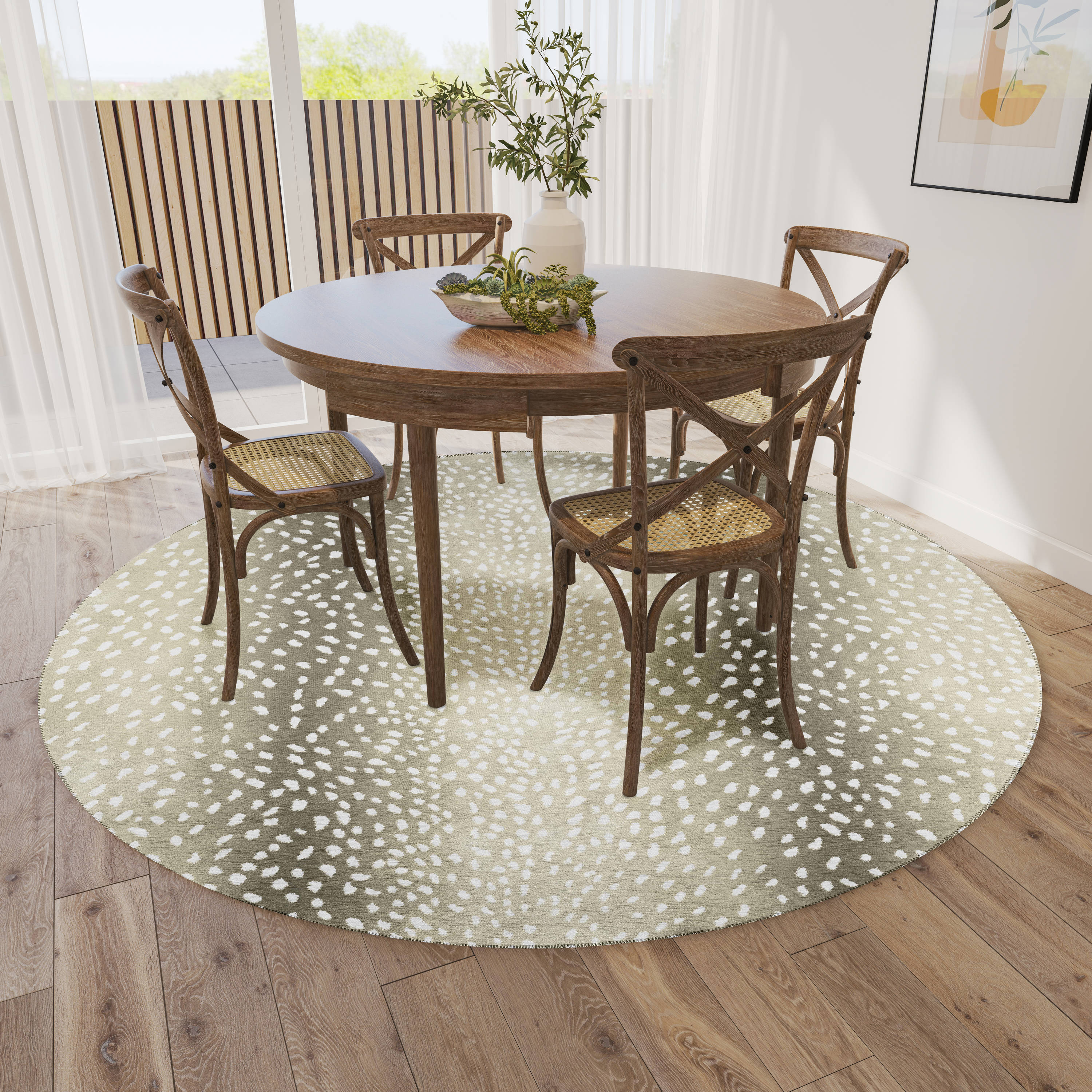 Beige Chenille 8' Round Easy-Care Non-Slip Area Rug