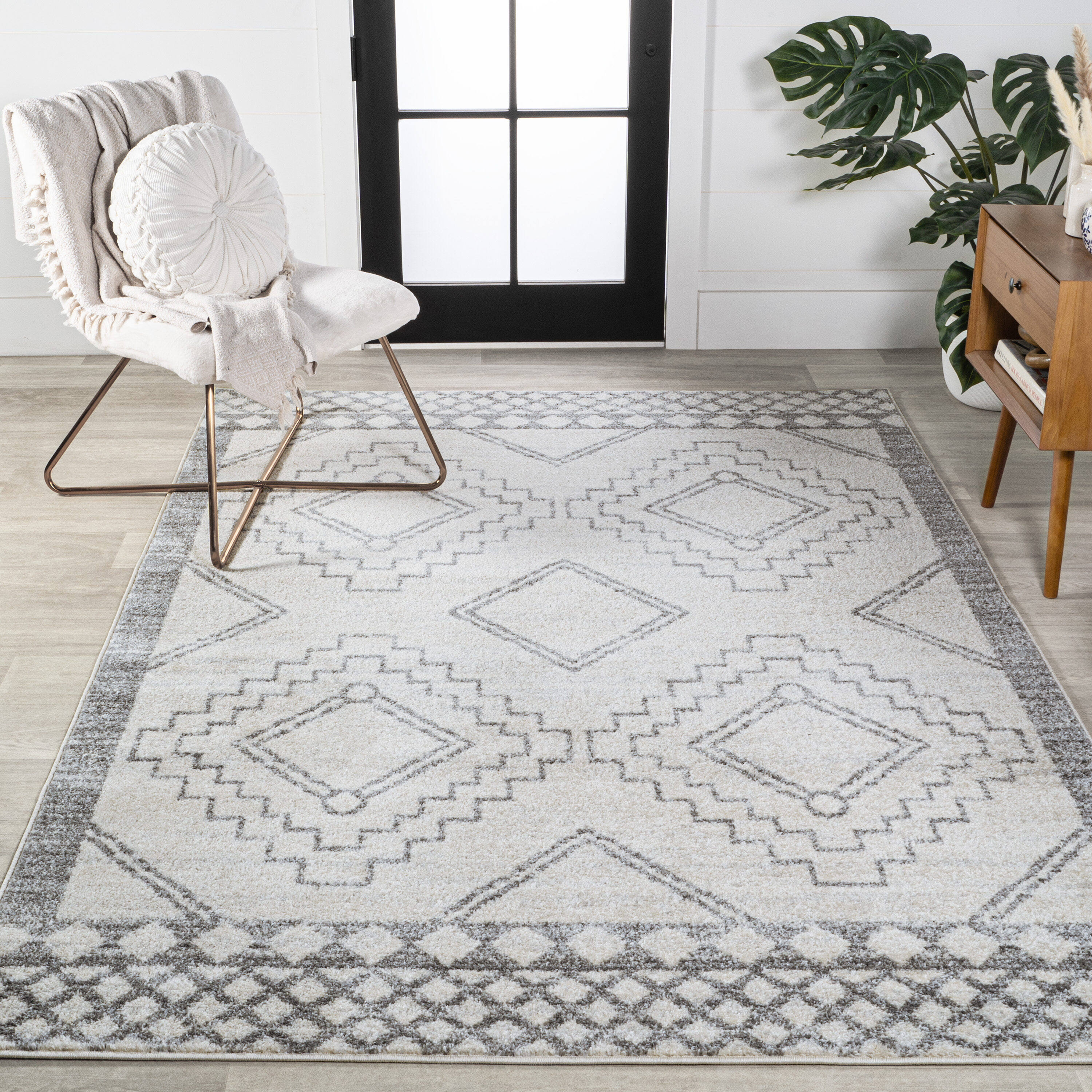 JONATHAN  Y MOH200B-5 Moroccan HYPE Amir Beni Souk 5 x 8 (ft) Loomed Polypropylene Cream/Gray Rectangular Indoor Geometric Bohemian/Eclectic Area rug