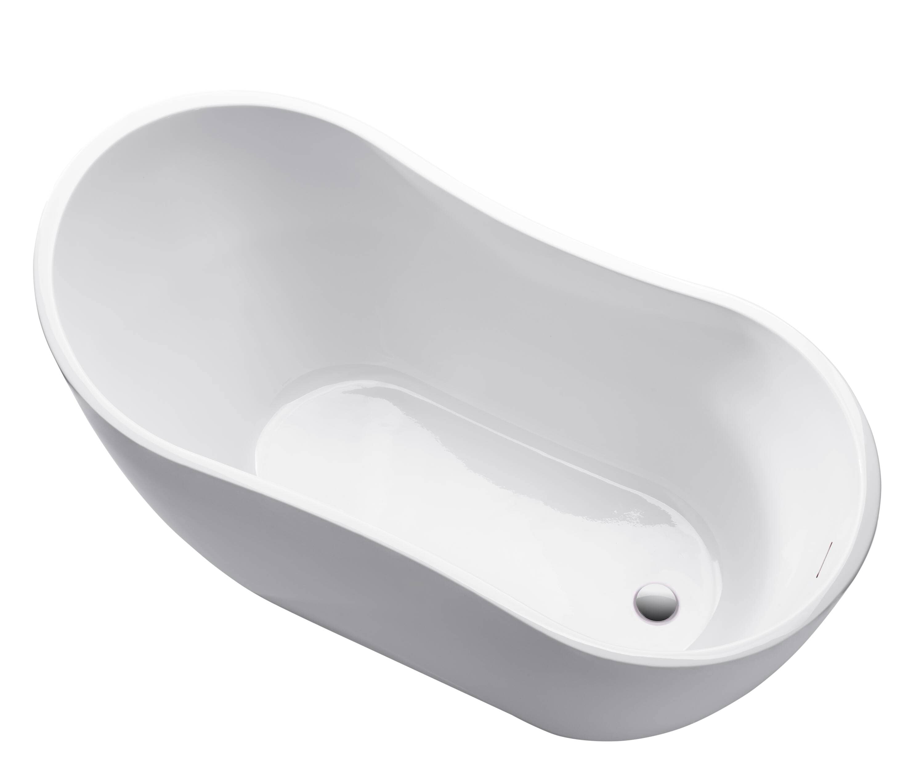 54" White Acrylic Freestanding Soaking Bathtub with Chrome Drain