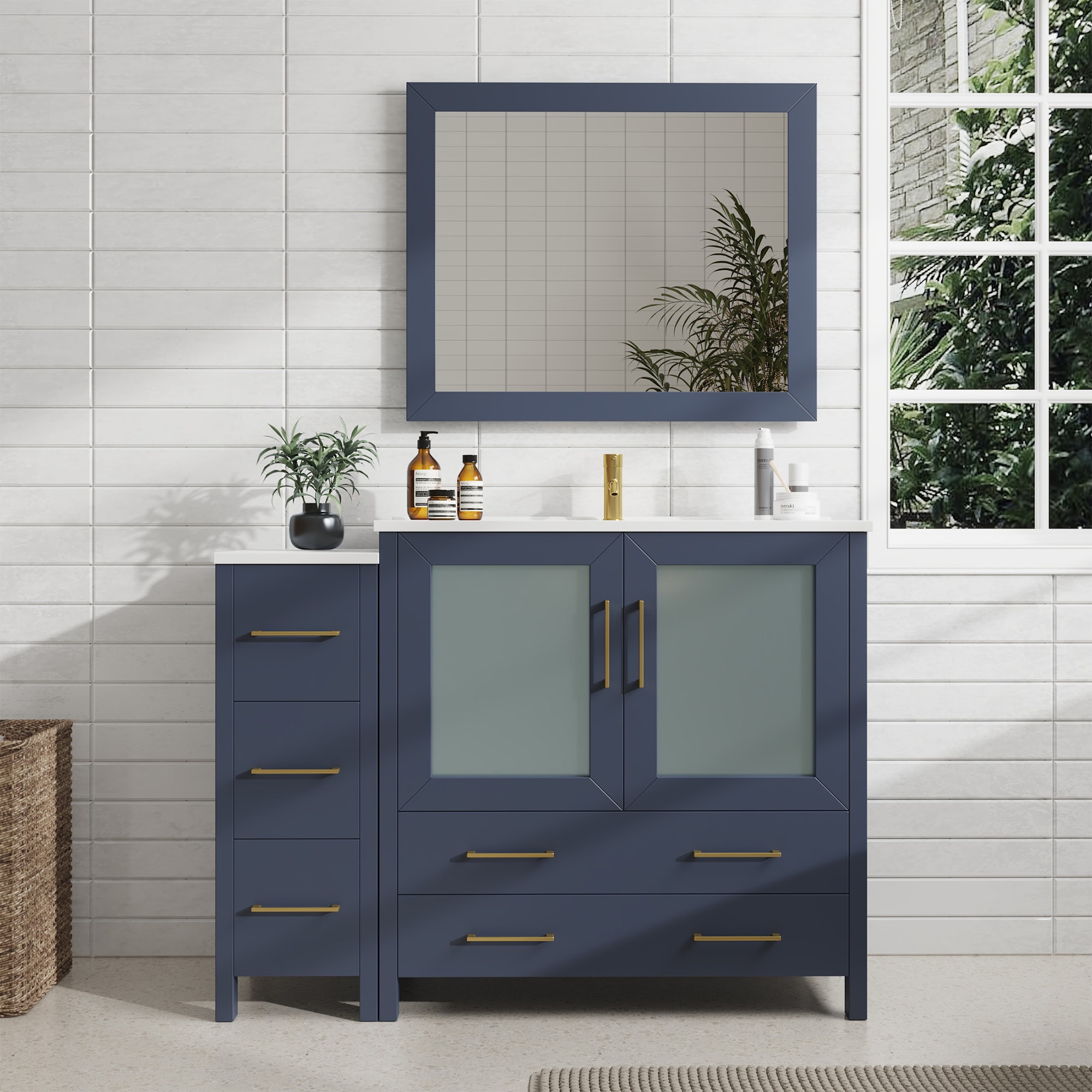Vanity Art VA3036-48B Brescia 48-in Blue Undermount Single sink Bathroom Vanity with White Ceramic Top (Mirror Included)