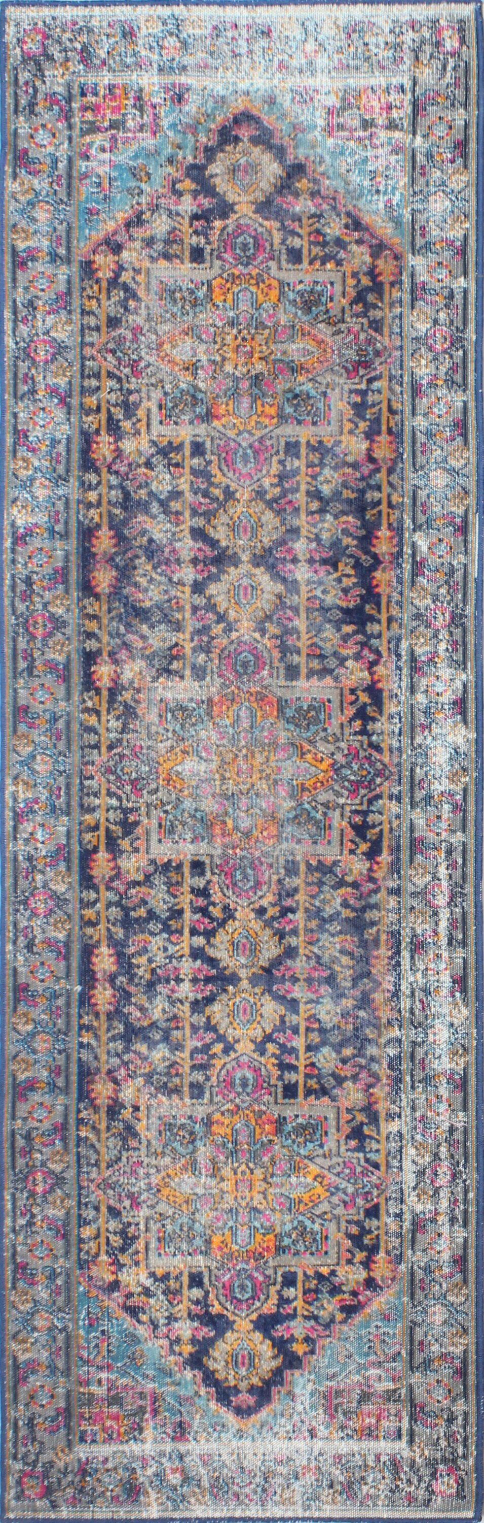 Bashian 649652241166 3 X 8 (ft) Dk.Blue Indoor Floral/Botanical Farmhouse/Cottage Runner Rug