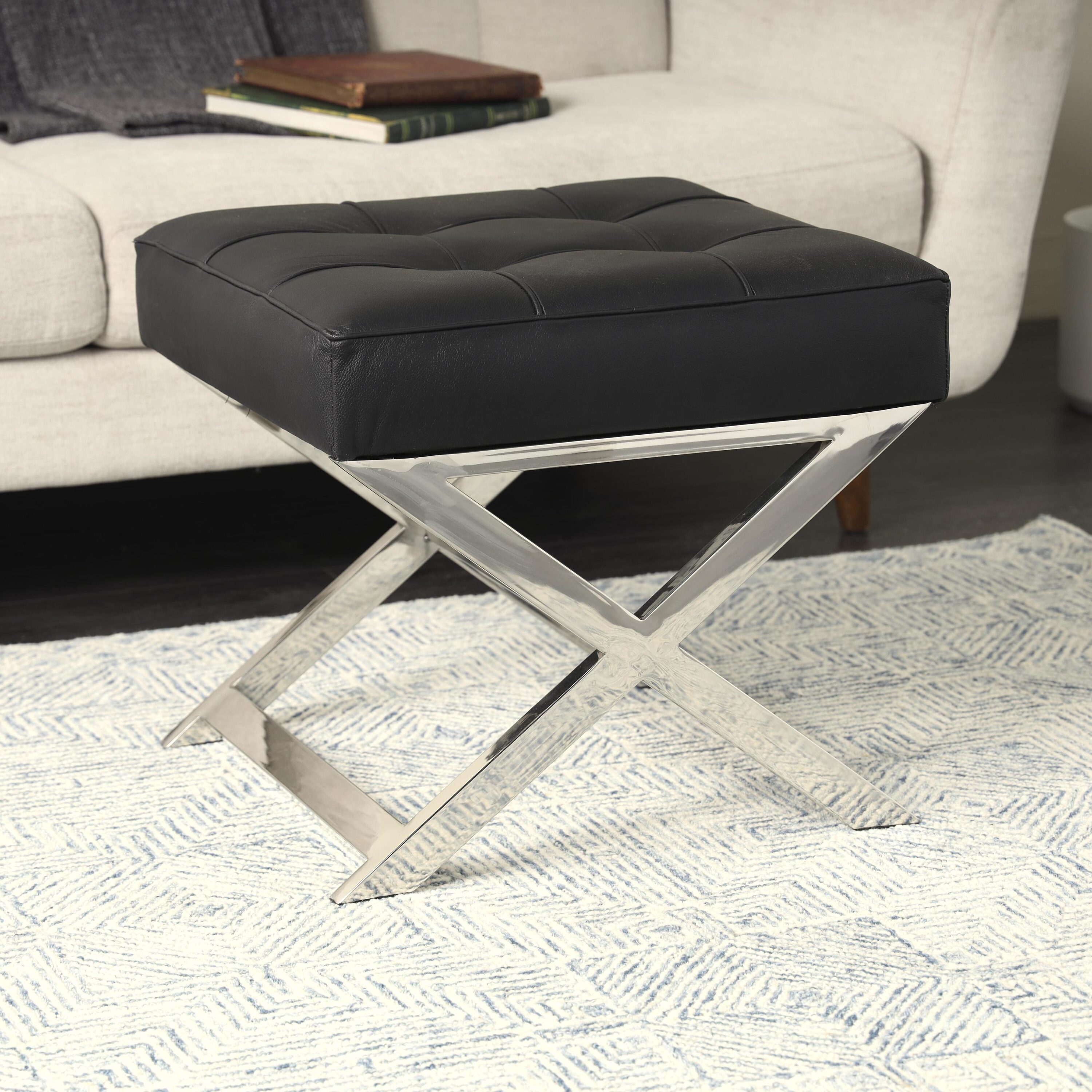 Grayson Lane 820188 Modern Black Faux leather Ottoman
