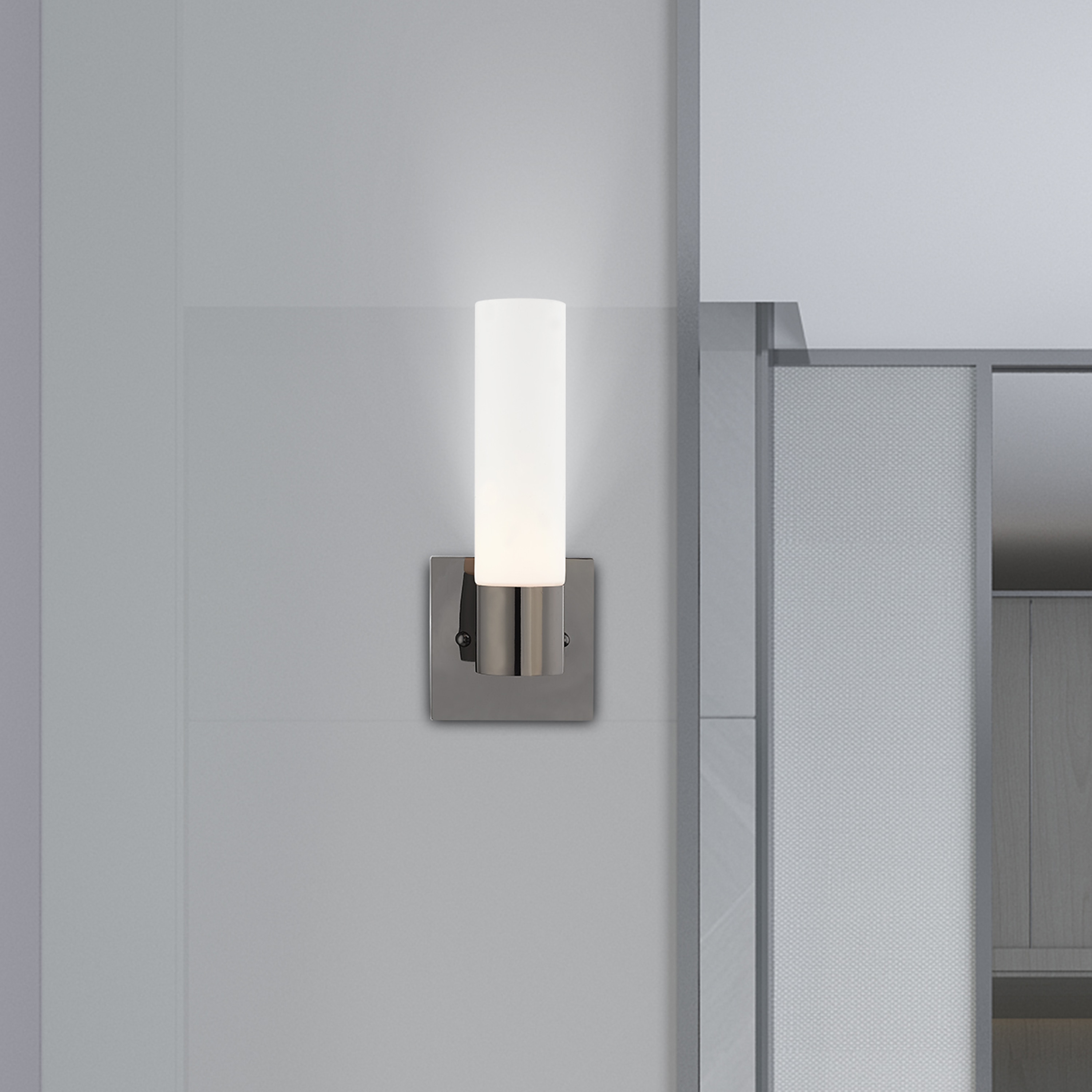 Black Chrome Dimmable Sconce with Satin Opal Glass