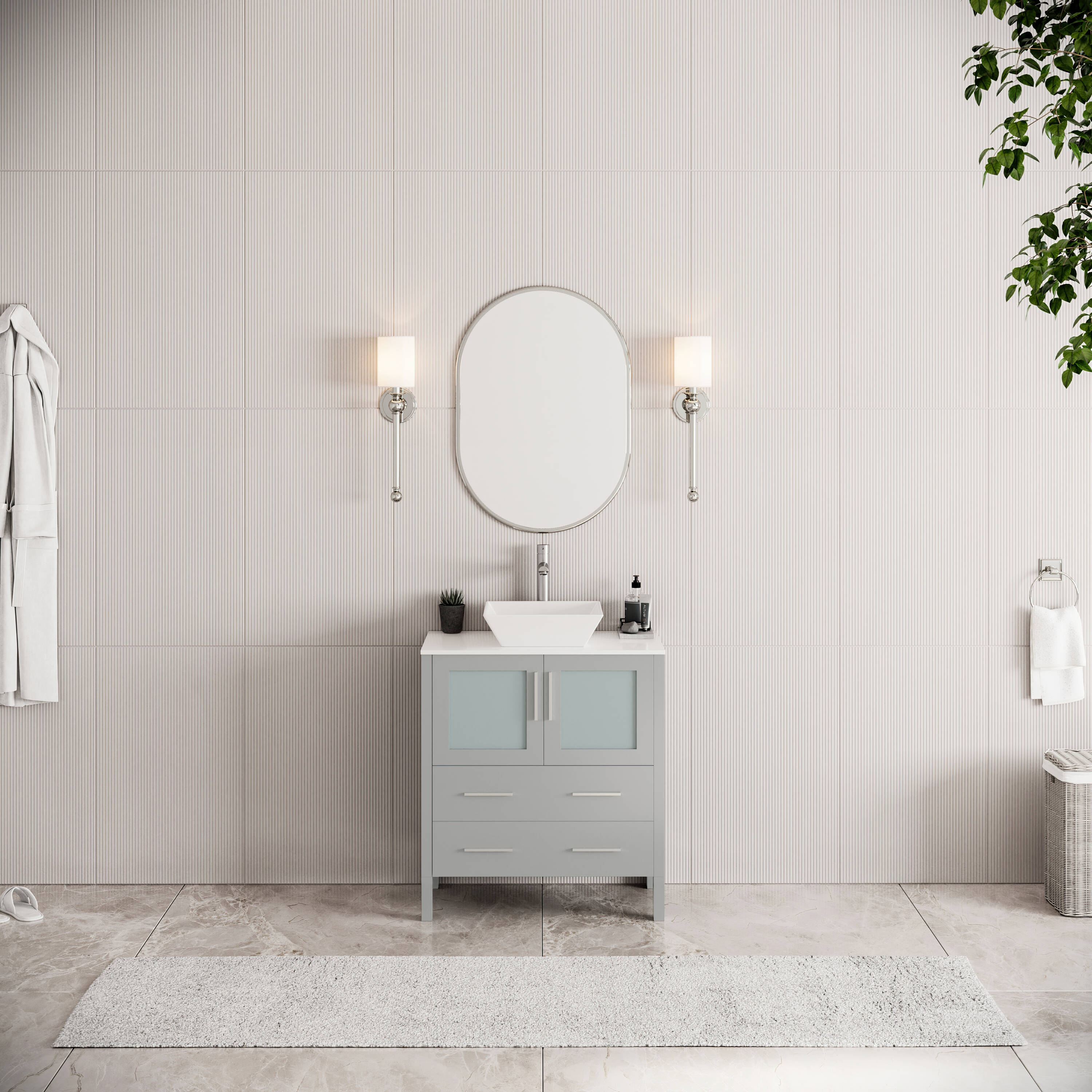 Fresca FCB6230GR-CWH-V Torino 30-in Gray Single sink Bathroom Vanity with White Ceramic Top