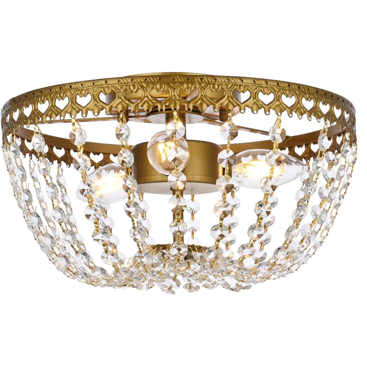 Elegant Lighting  1112F12BR Kylie 3 Light 12 inch Brass Flush Mount Ceiling Light