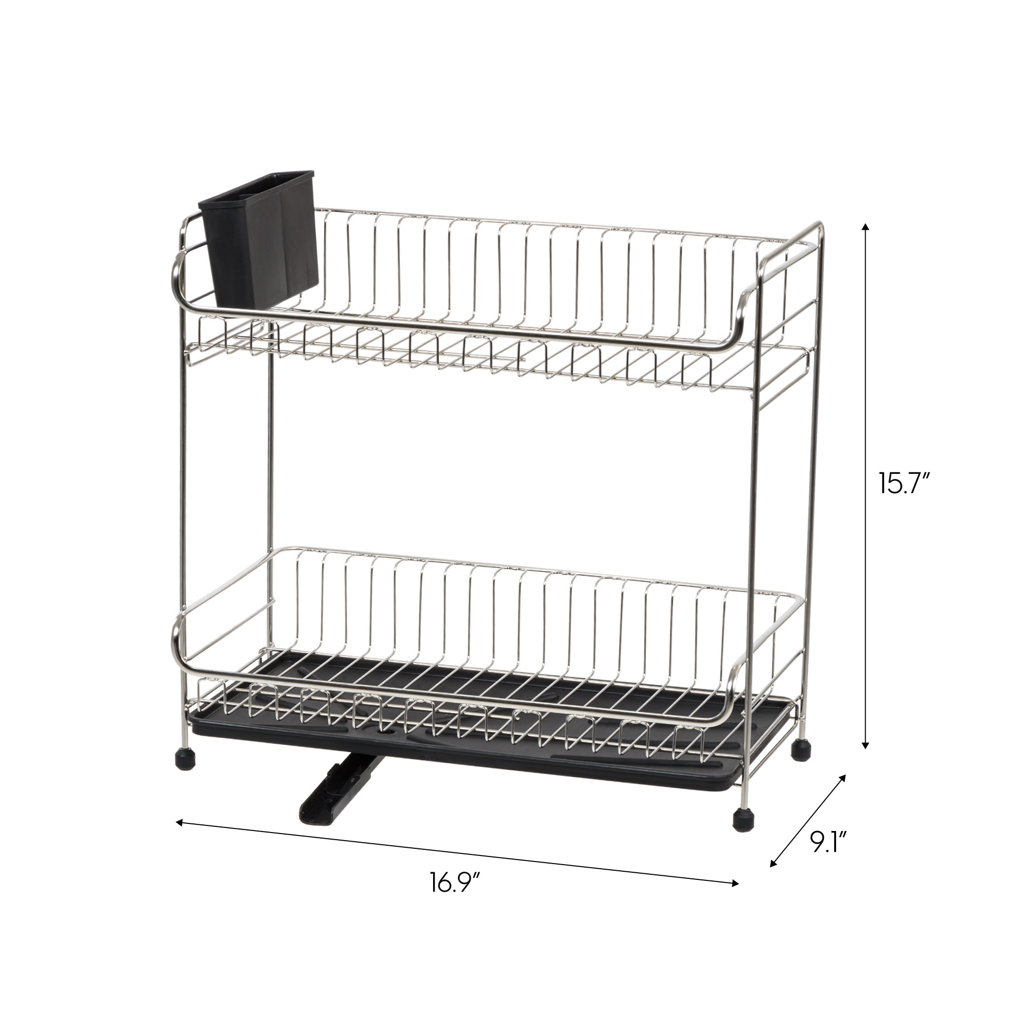 IRIS Stainless Steel 2-Tier Compact Dish Rack with Black Tray