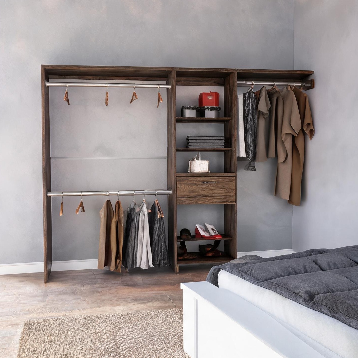 Naturefalls 3 Hanging Rods Other Bedroom Furniture featuring 98.4 Wide with Dark Walnut Closet Organizer