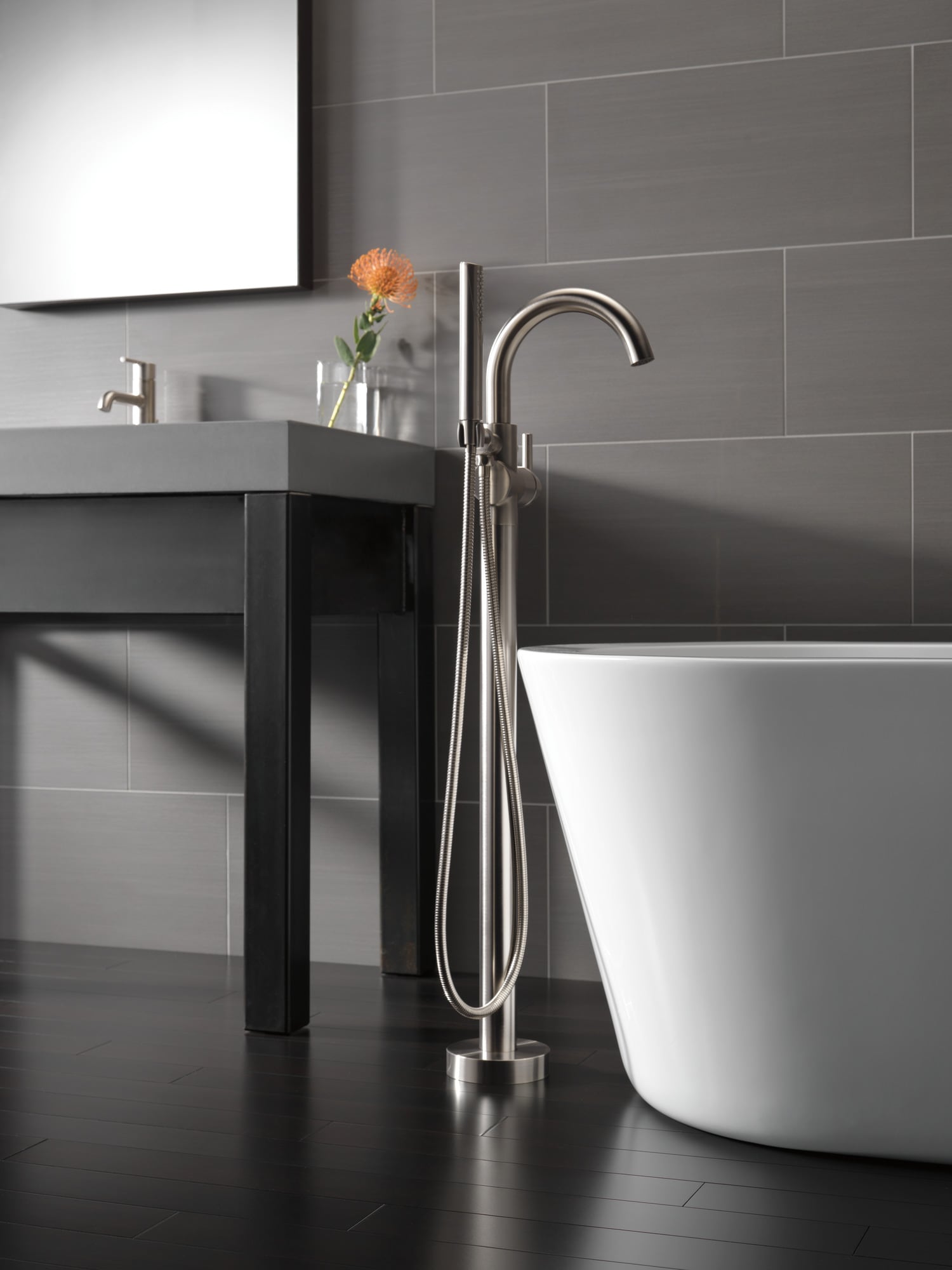 Stainless Steel Freestanding Tub Filler with Handshower