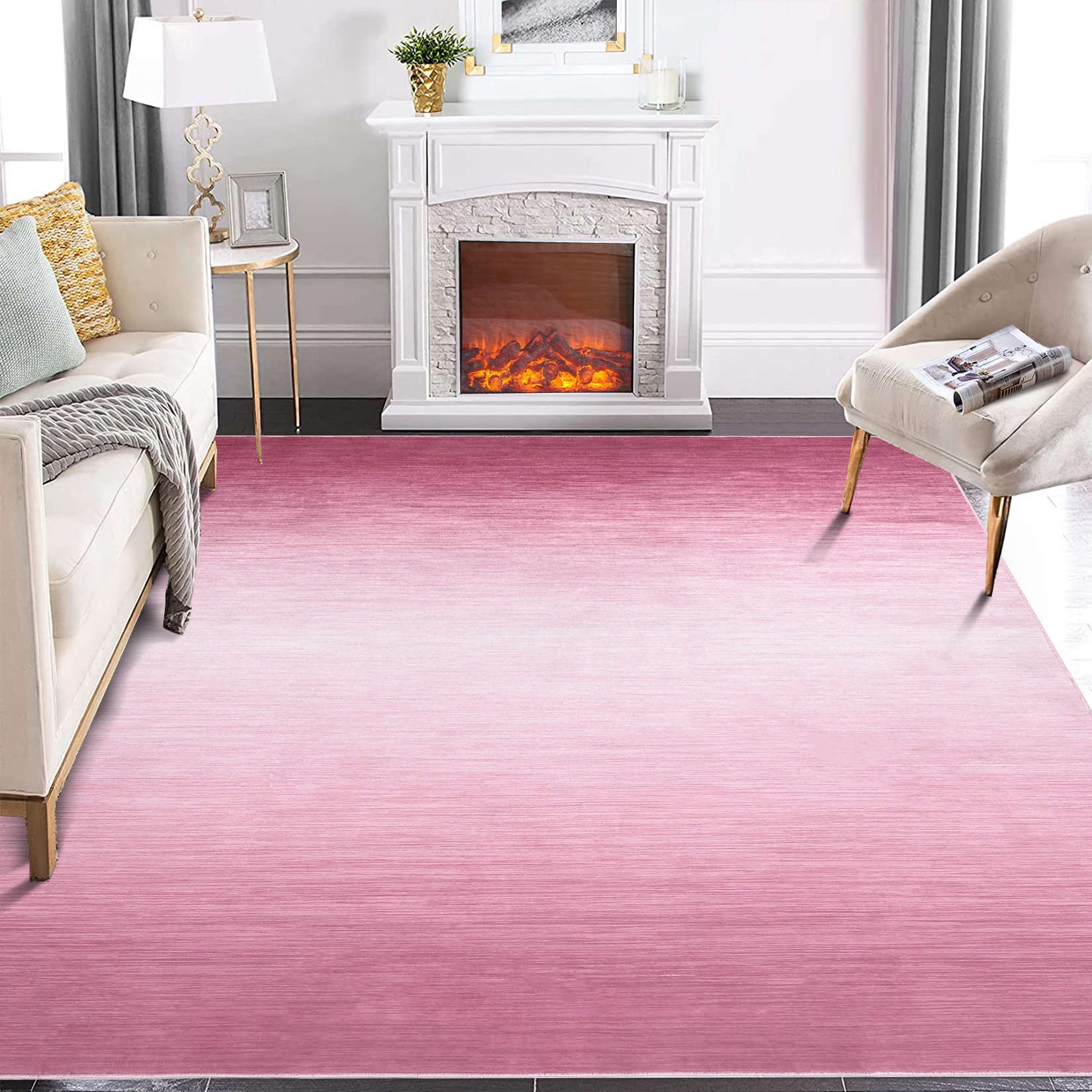 Garvee YXY-LO-PHO-0ZLIG89Z 5 x 7 (ft) Loomed Pink Rectangular Indoor Floral/Botanical Tropical Machine washable Pet Friendly Area rug