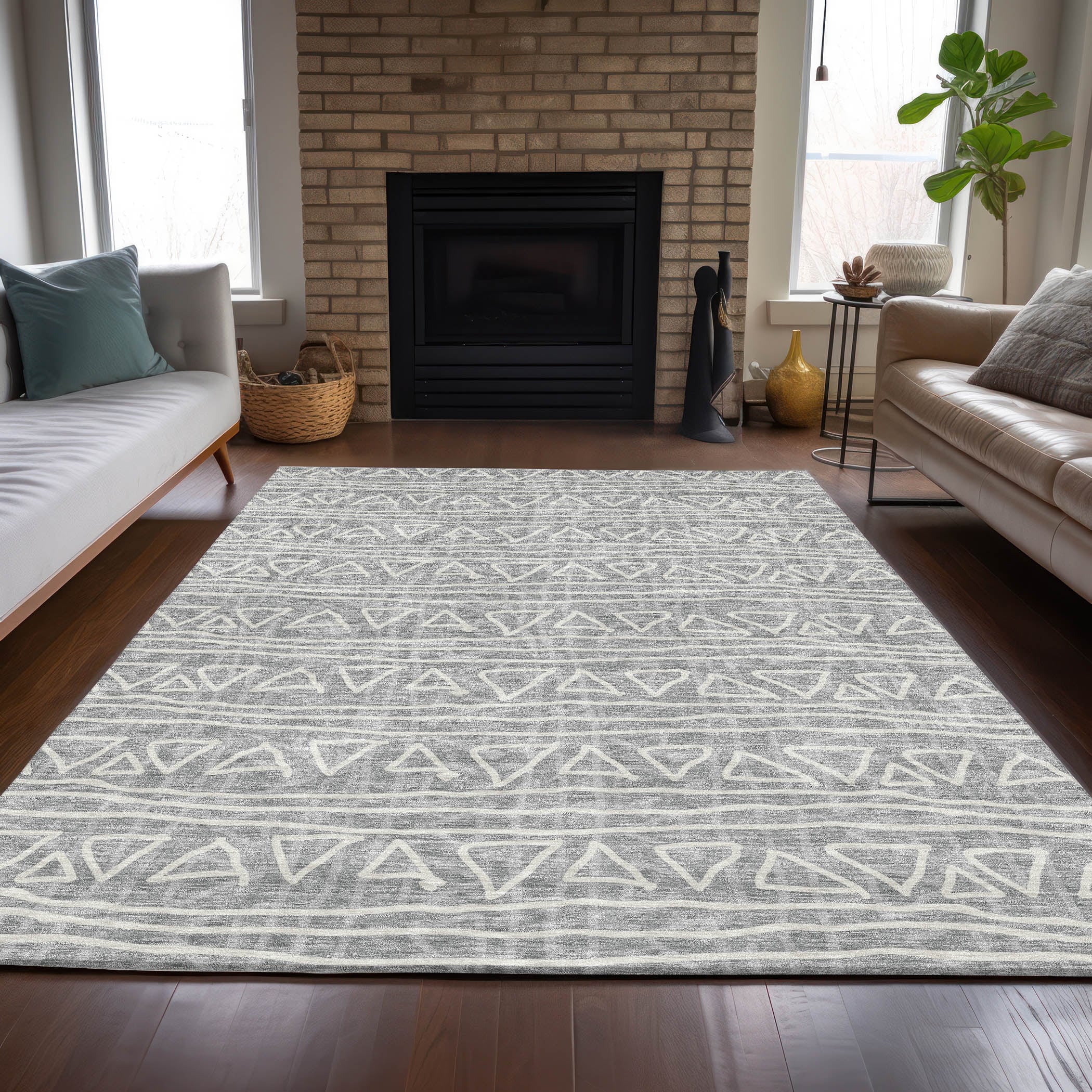 Addison Rugs ACN730GY8X10 Chantille ACN730GY 8 x 10 (ft) Polyester Gray Rectangular Indoor/Outdoor Geometric Machine washable Area rug