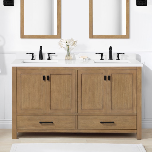 Allen Roth Ronald 60 In Almond Toffee, 60 Bathroom Vanity White