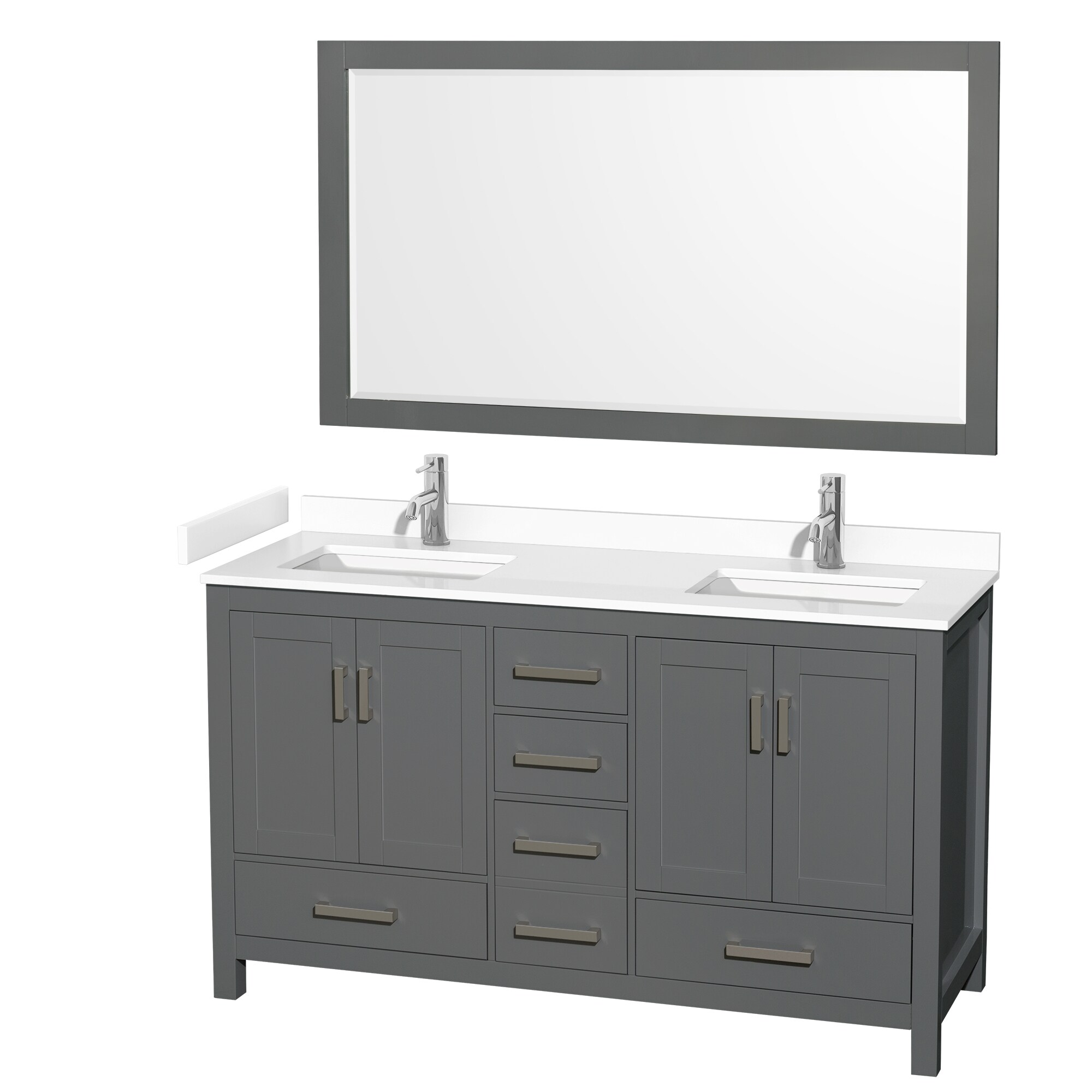 Wyndham Collection WCS141460DKGWCUNSM58 Sheffield 60-in Dark Gray with Brushed Chrome Trim Undermount Double sink Bathroom Vanity with White Cultured Marble Cultured marble Top (Mirror Included)