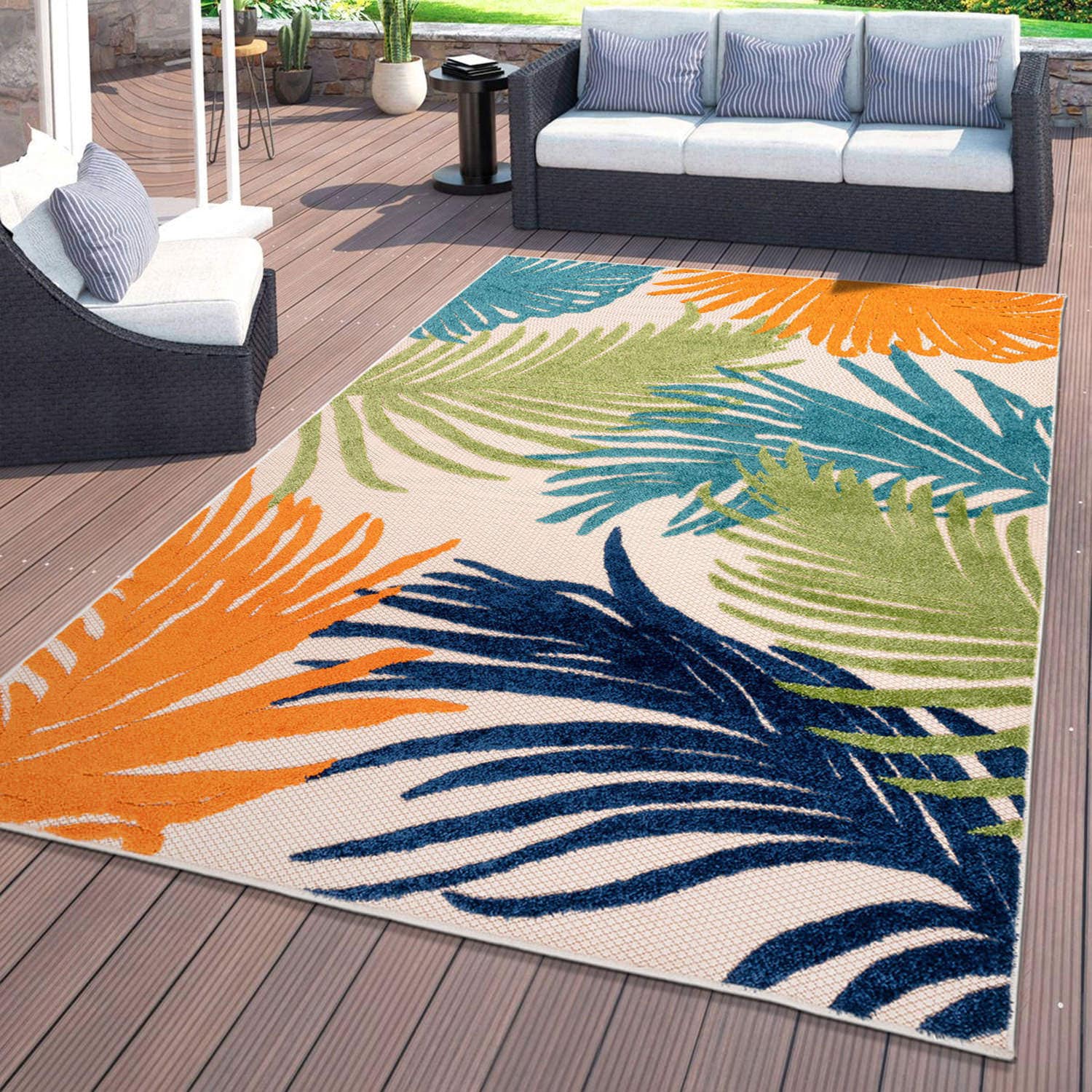 World Rug Gallery 8013MULTI8X10 Patio 8 x 10 (ft) Loomed Polypropylene Multi Rectangular Indoor/Outdoor Floral/Botanical Global Area rug