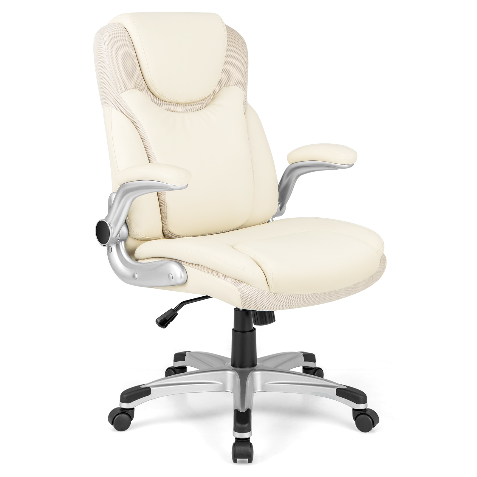 Slickblue D-CO-HW75501BC Set of 1 White Modern Ergonomic Height Adjustable Swivel PU Leather Office Chair with Armrests