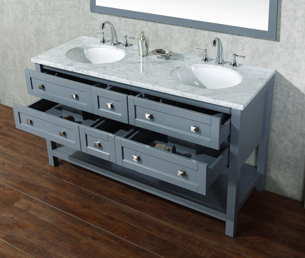 Stufurhome 60-in Gray Undermount Double Sink Bathroom Vanity with ...