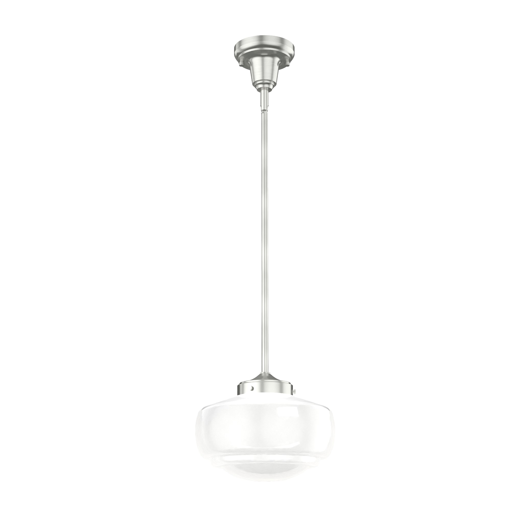 Hunter 19190 Saddle Creek 1 -Light Brushed Nickel Vintage Frosted glass Schoolhouse Medium Hanging Convertible pendant/Semi-flush
