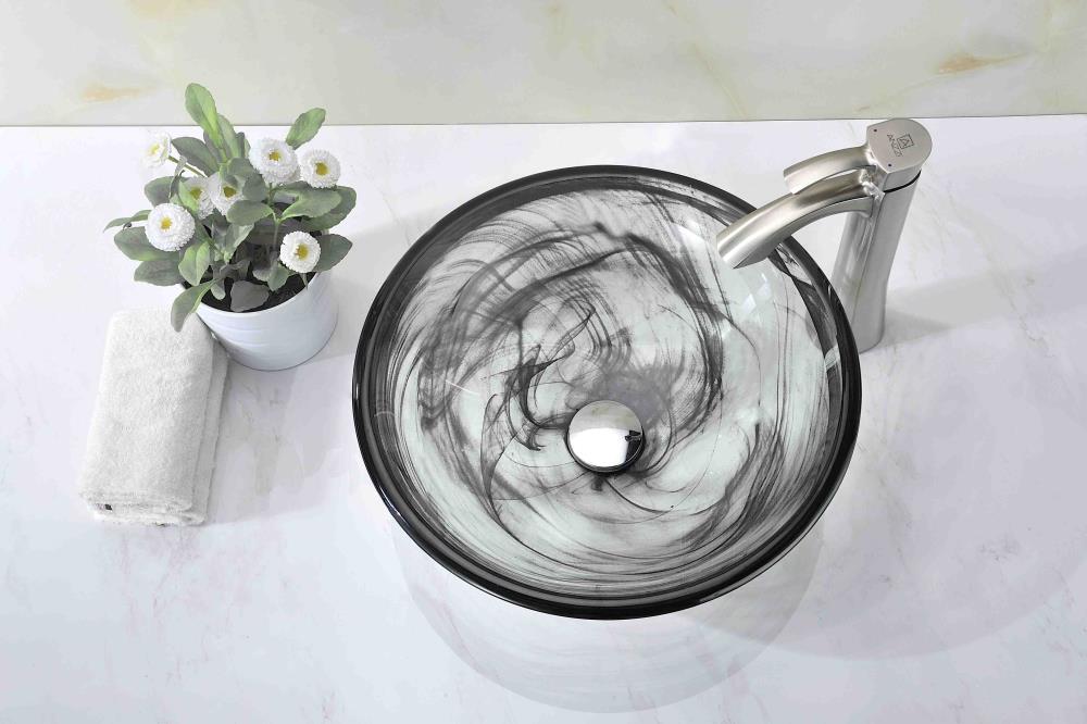 Verabue 16.5'' Clear and Gray Glass Round Vessel Sink