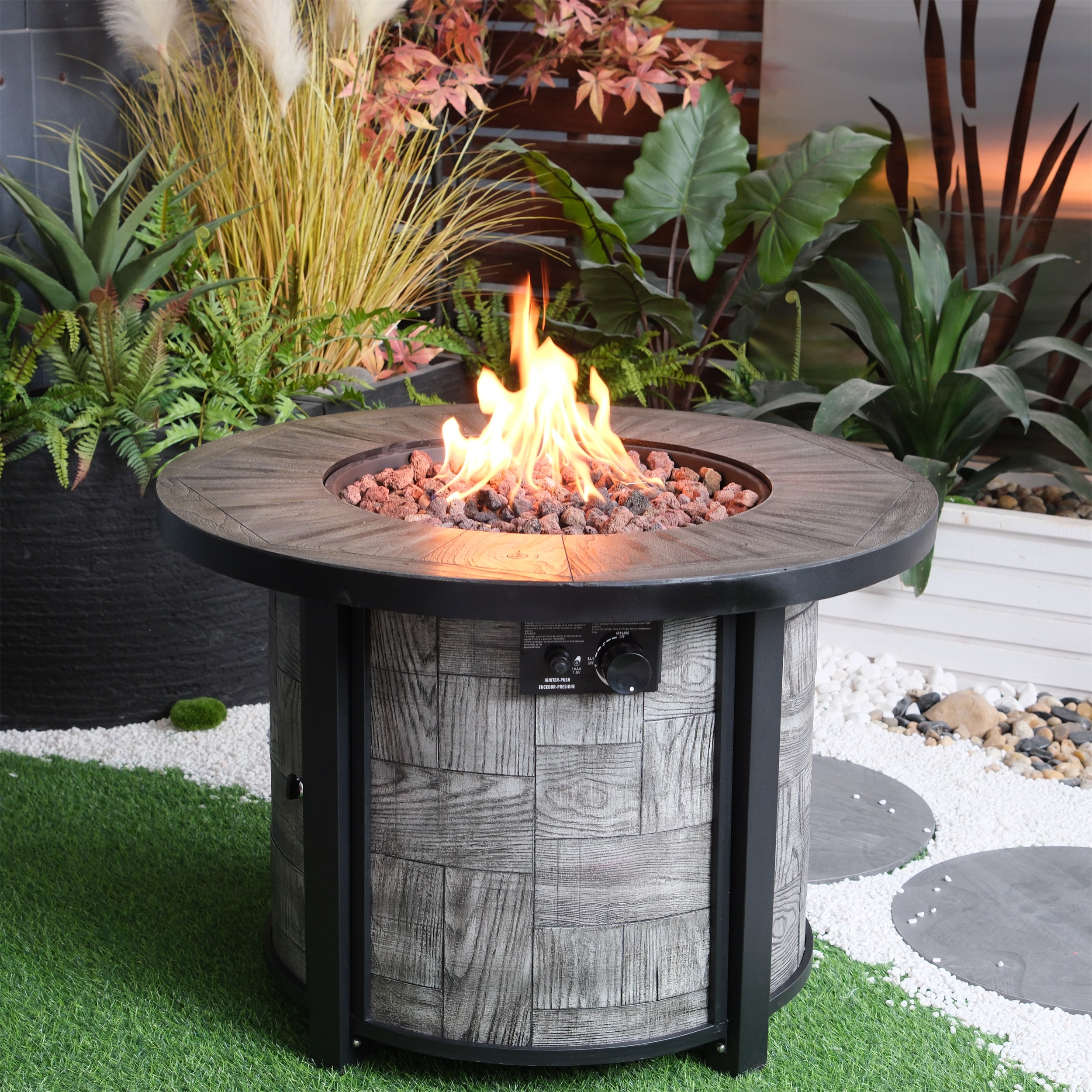 GDFStudio 326190 Outdoor Propane Fire Pit Square Stonecrest Gas Fire Pit for Outside Patio-Gray