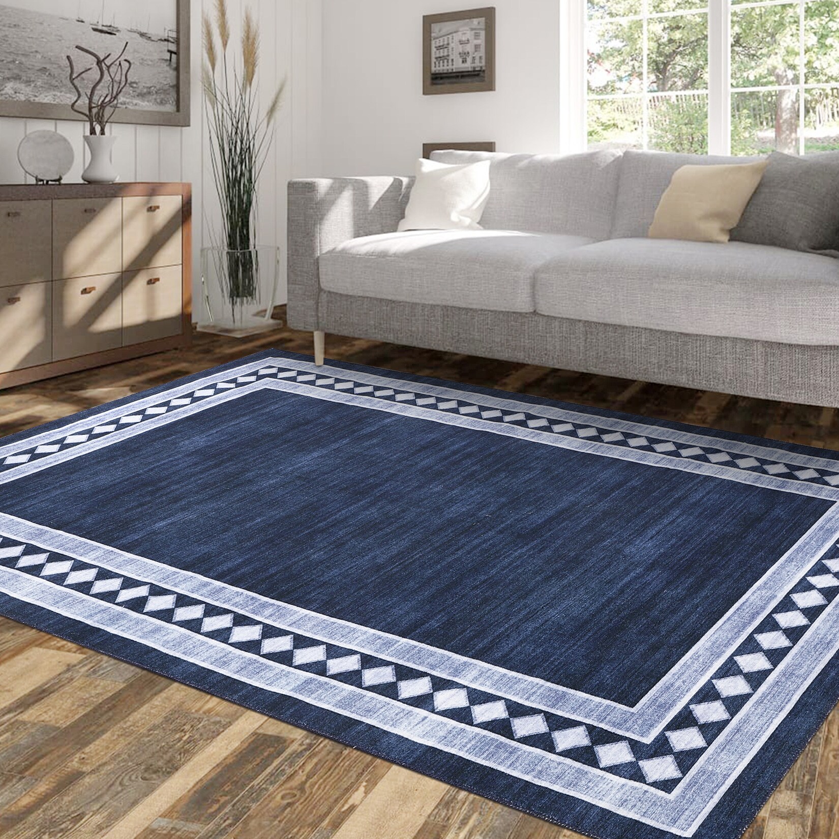 Garvee YXY-LO-PHO-0Y3K40YC 6 x 9 (ft) Loomed Polyester Blue Rectangular Indoor Geometric Mid-Century Modern Machine washable Area rug