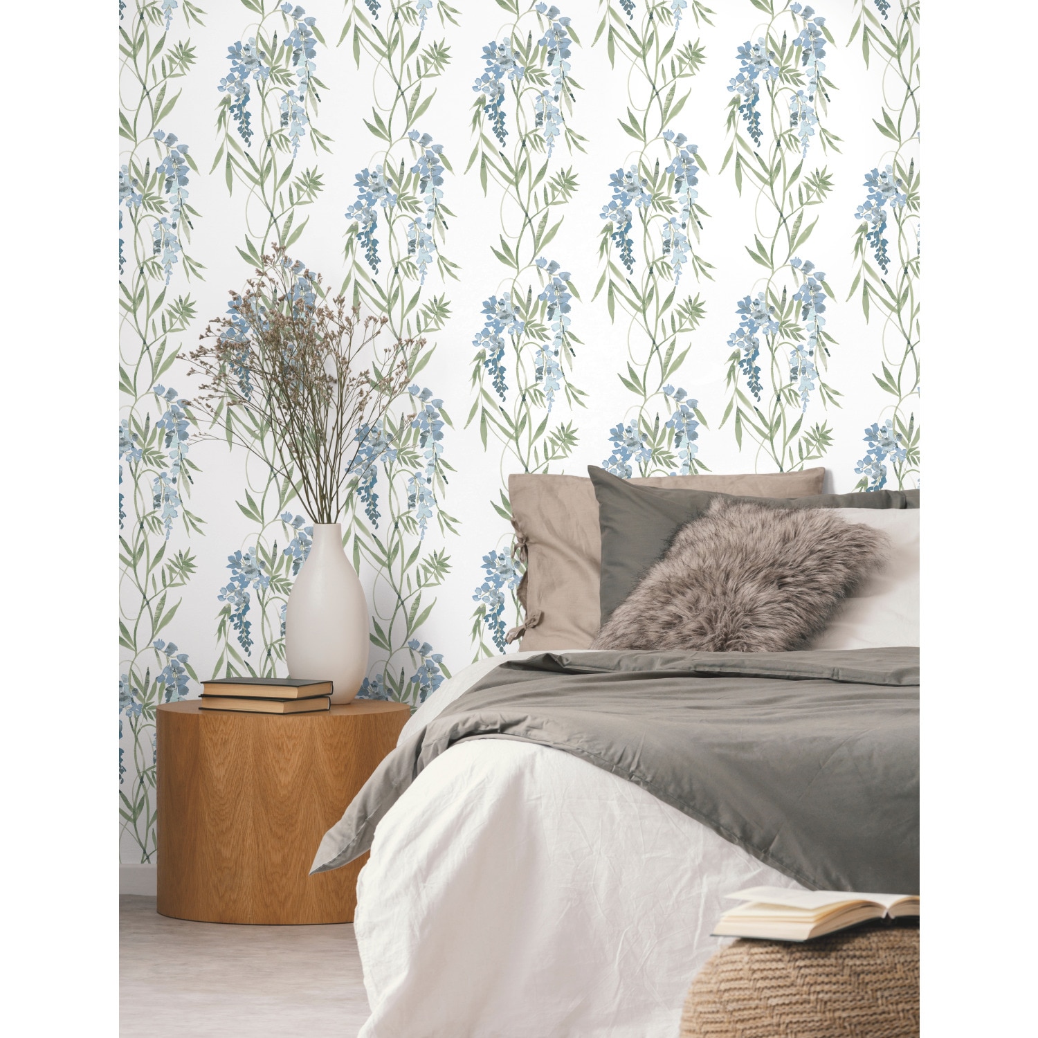 RoomMates RMK12185PLW 30.75-Sq. Feet Blue Vinyl Floral Self-adhesive Peel and Stick Wallpaper