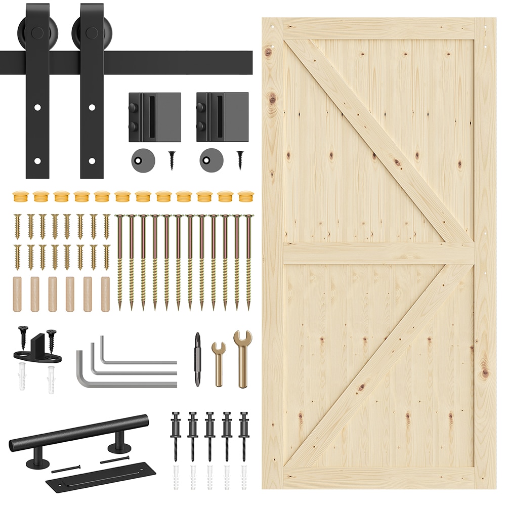 LOVMOR BD-B740005854-45 45 in. x 84 in. Sliding Barn Doors with 90 in. Hardware Kit Wood Unfinished Solid Pine Barn Doors with Track Kit