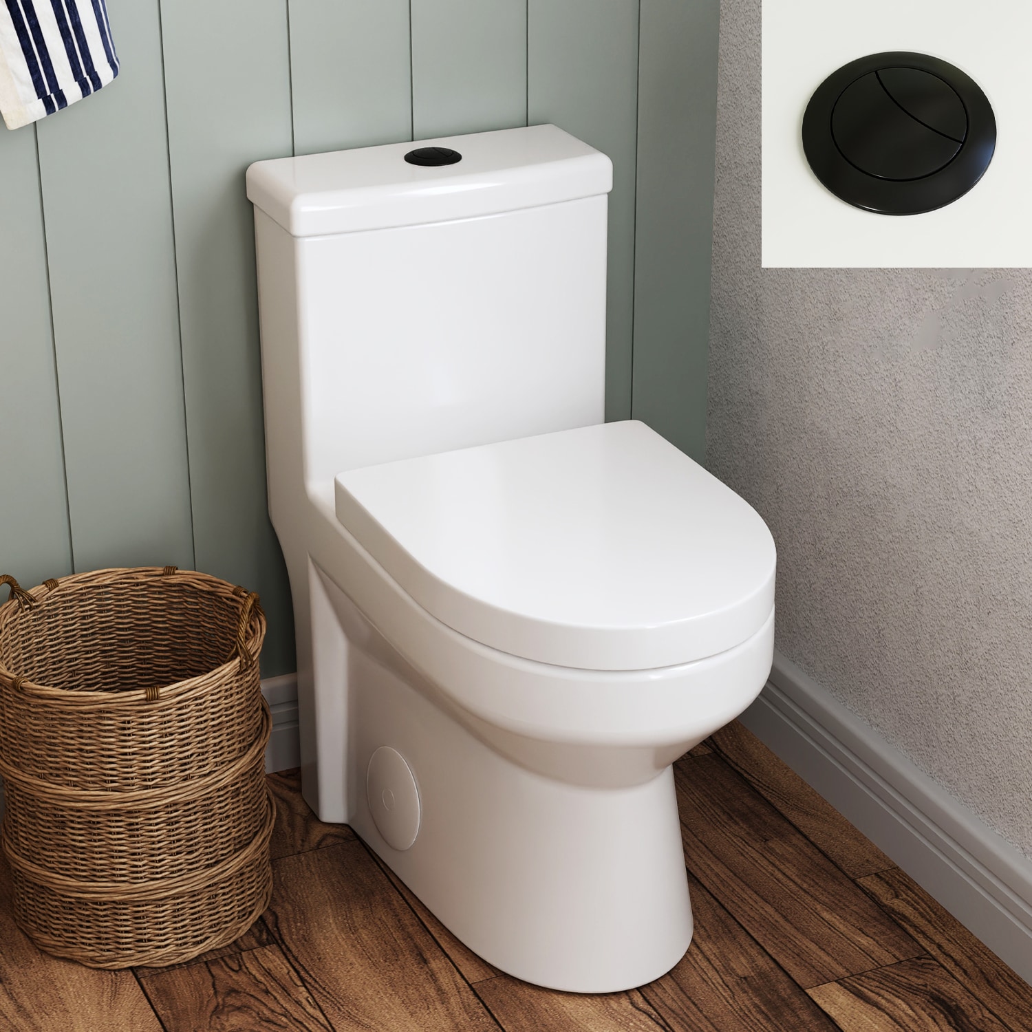 DeerValley DV-1F52812-B Liberty Black Button Round Standard height 12-in Rough-In WaterSense 1.6 GPF Dual Flush Soft Close 1-piece Toilet