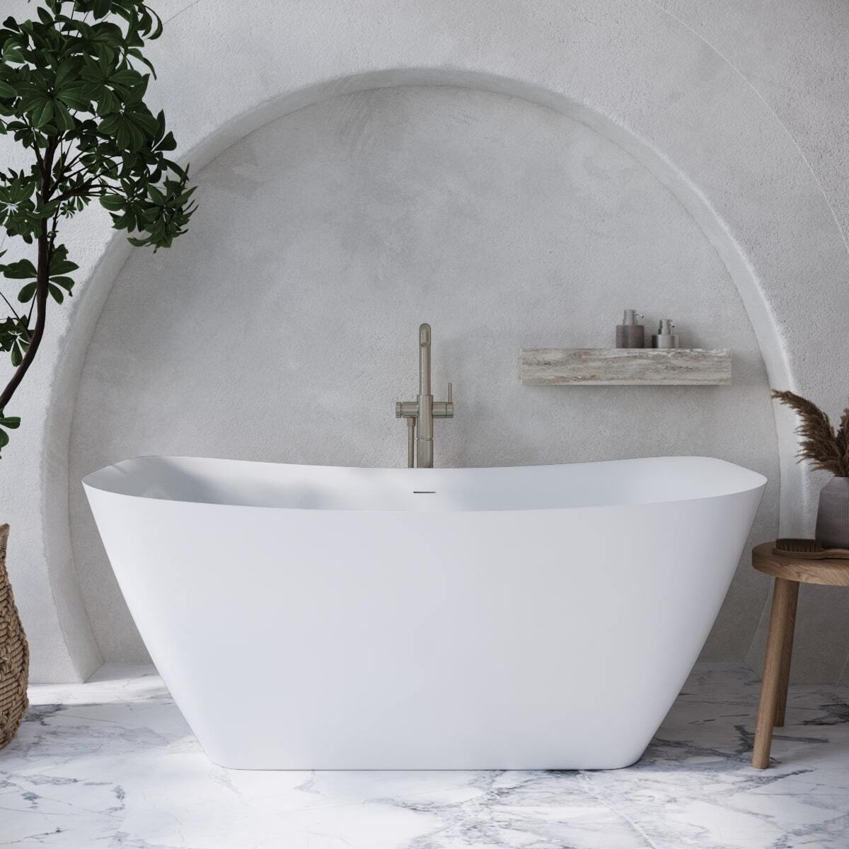 Streamline NHR-1040-606-BNK 30.7-in x 59.1-in Glossy White Acrylic Rectangular Freestanding Soaking Bathtub ( Center Drain )